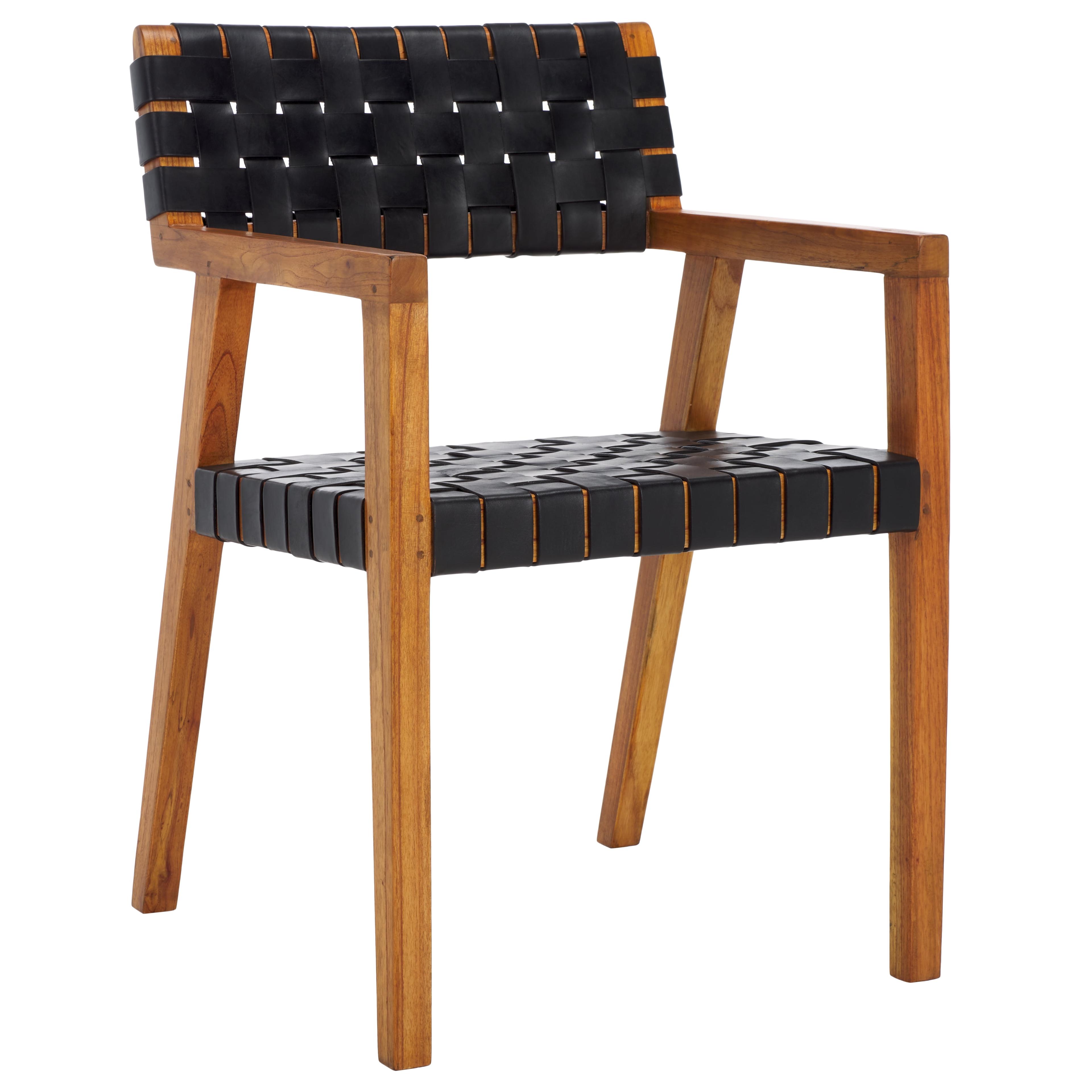 Cire Black Leather and Natural Wood Side Chair