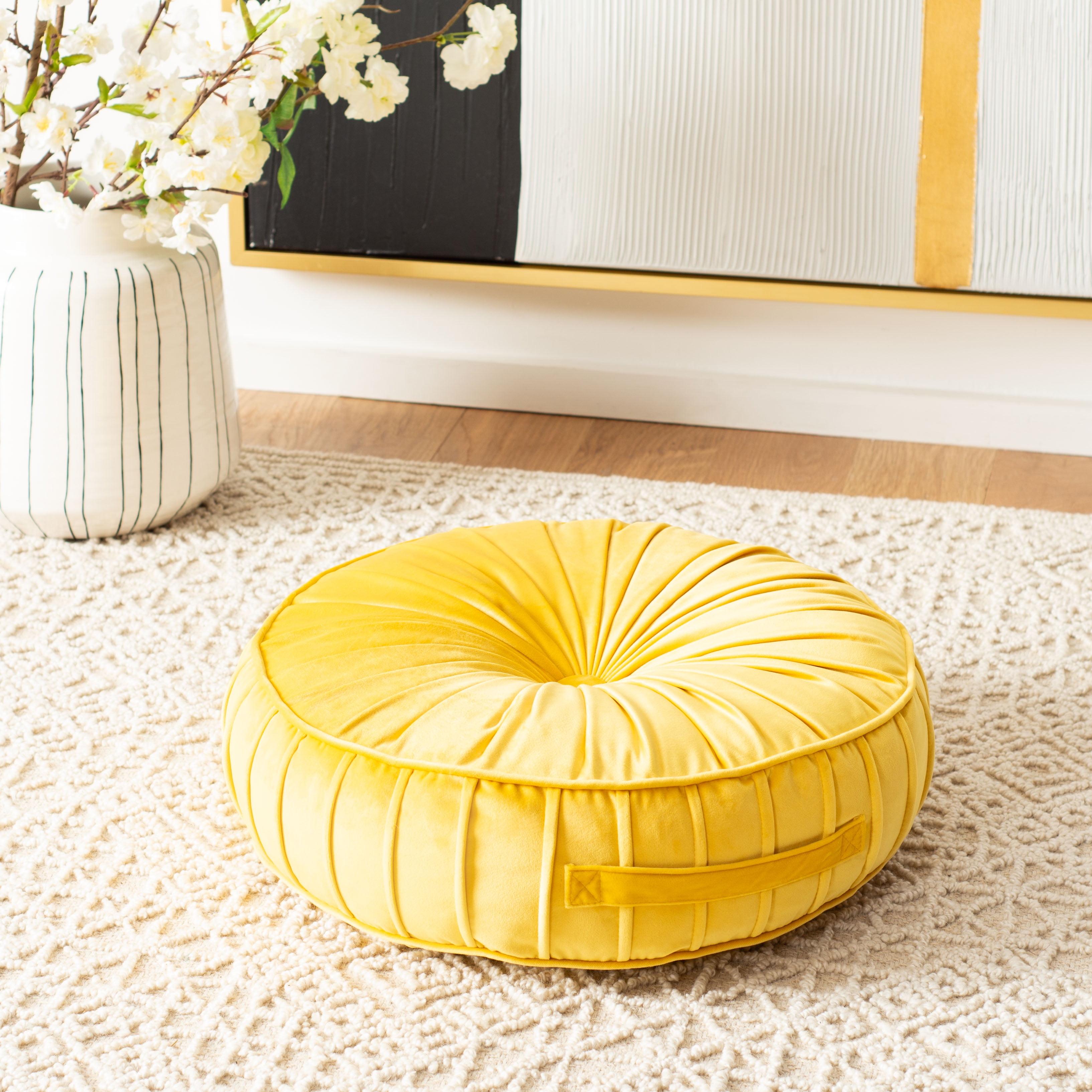 Mustard Yellow Velvet Round Tufted Floor Pillow