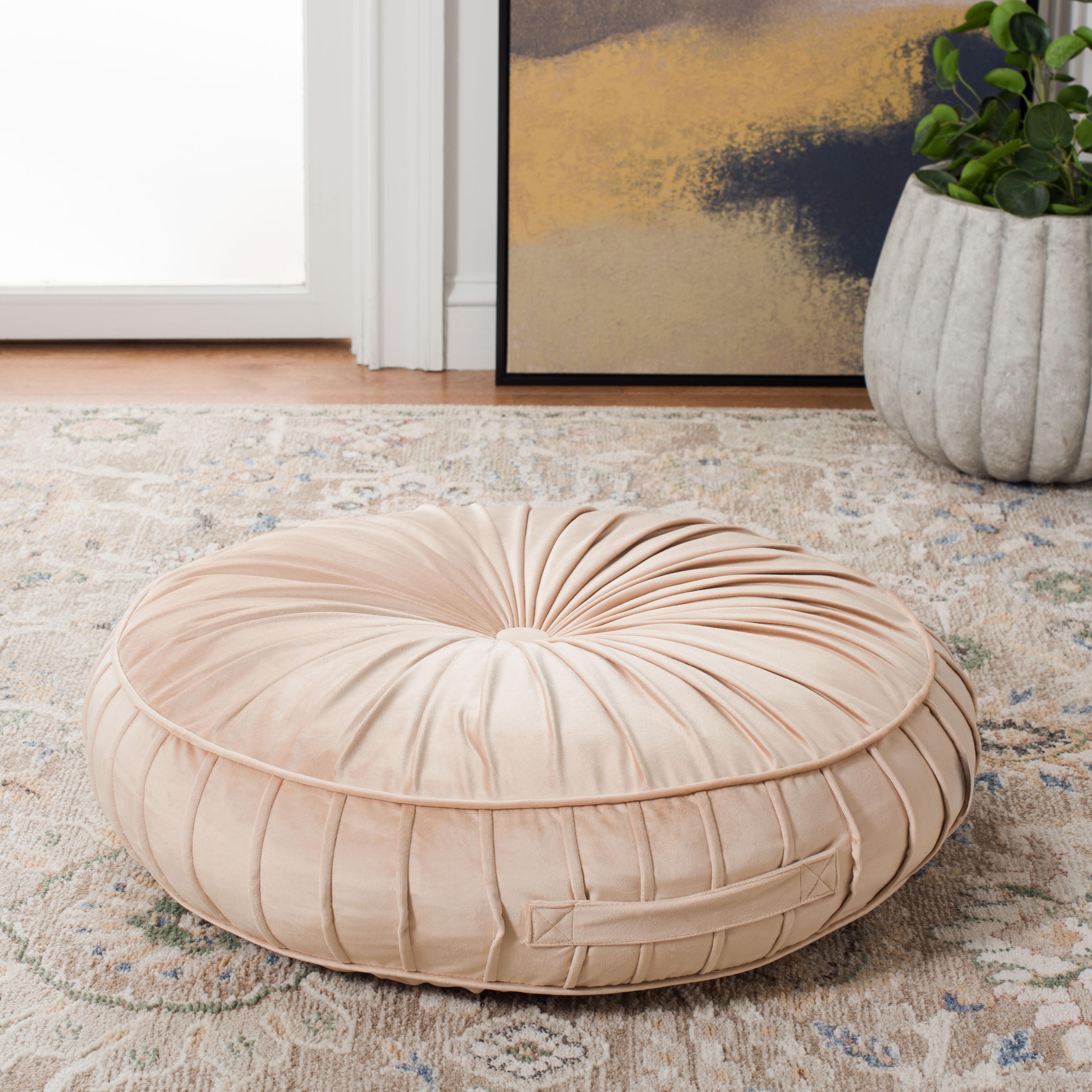 Champagne Velvet Round Button Tufted Floor Pillow