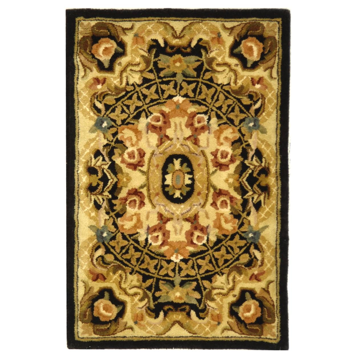 SAFAVIEH Classic Chandler Floral Bordered Wool Area Rug, Black/Gold, 2'3" x 4'