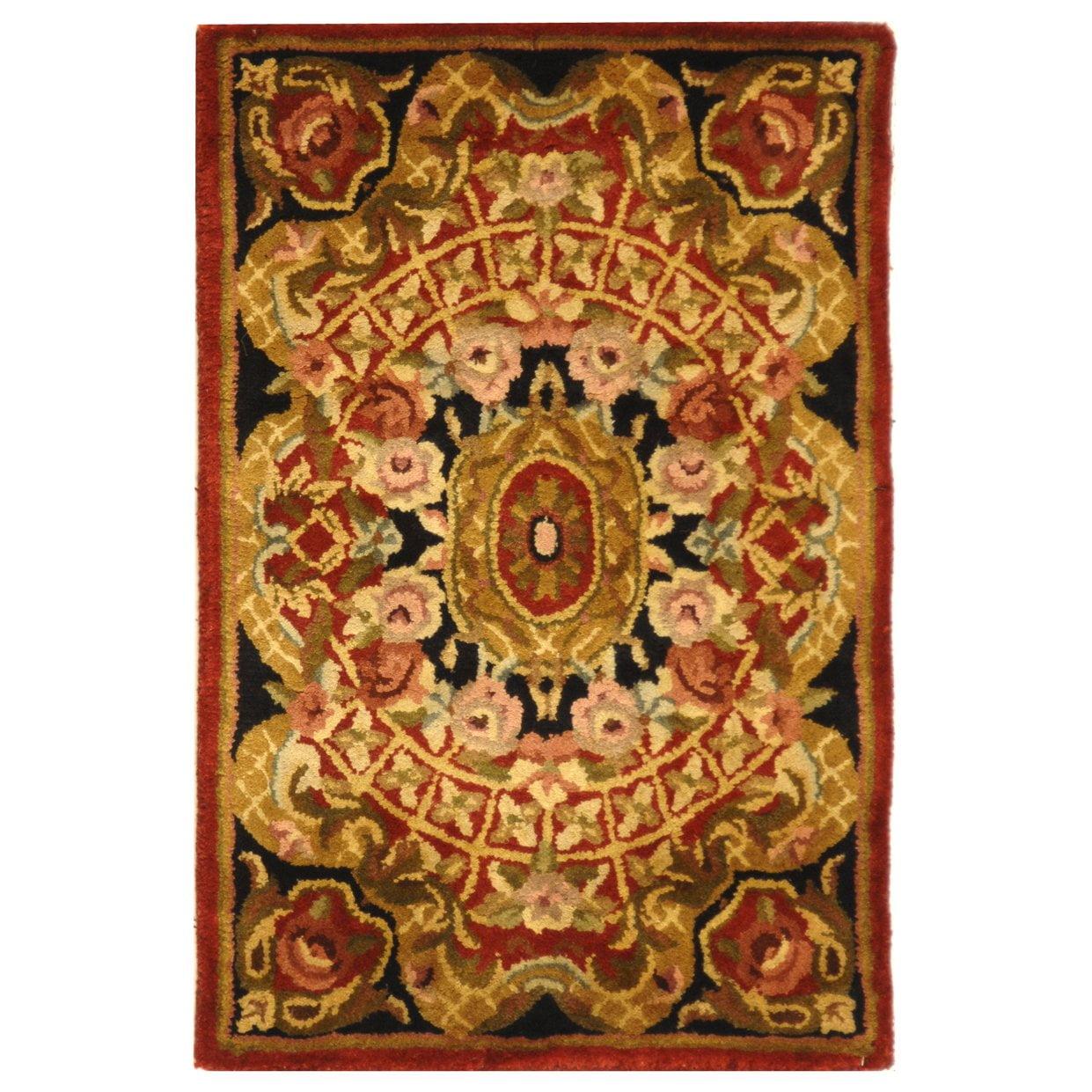 SAFAVIEH Classic Chandler Floral Bordered Wool Area Rug, Burgundy/Black, 2'3" x 4'