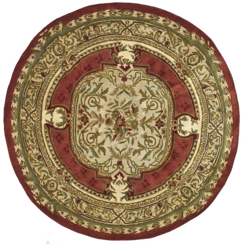 SAFAVIEH Classic Flanagan Floral Bordered Wool Area Rug, Burgundy, 5' x 5' Round