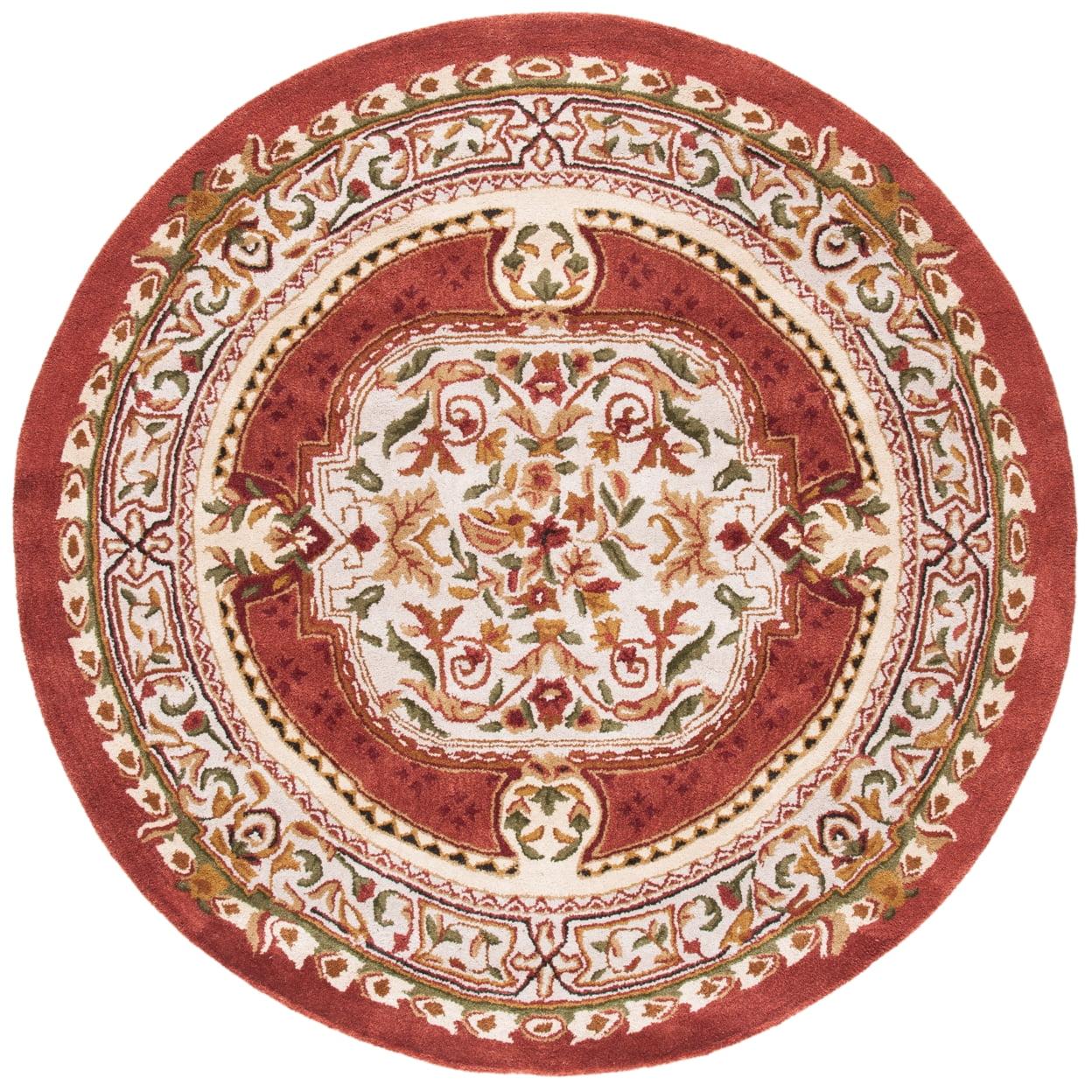 SAFAVIEH Classic Flanagan Floral Bordered Wool Area Rug, Burgundy, 6' x 6' Round