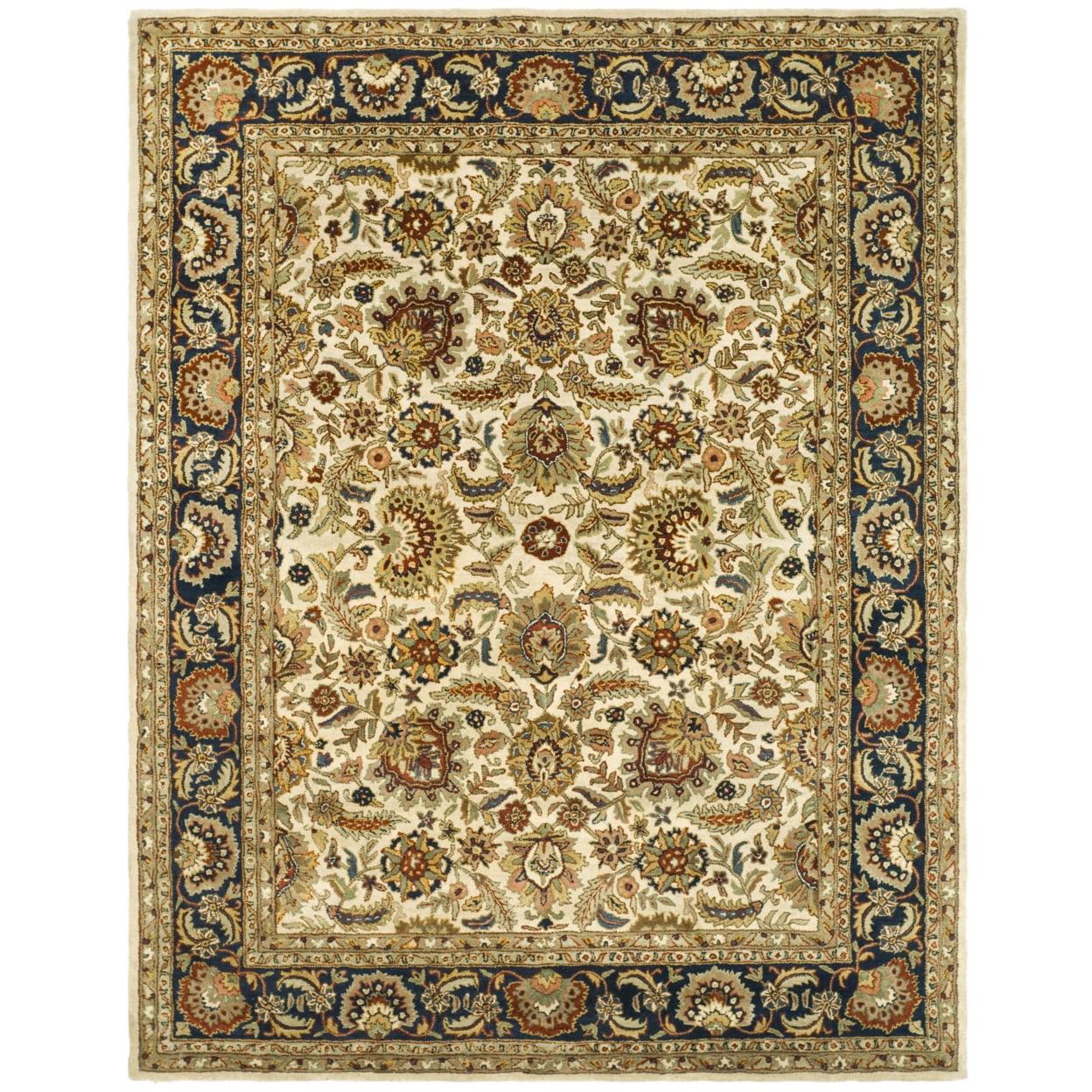 Ivory and Navy Hand-Tufted Wool Round Area Rug, 6' x 9'