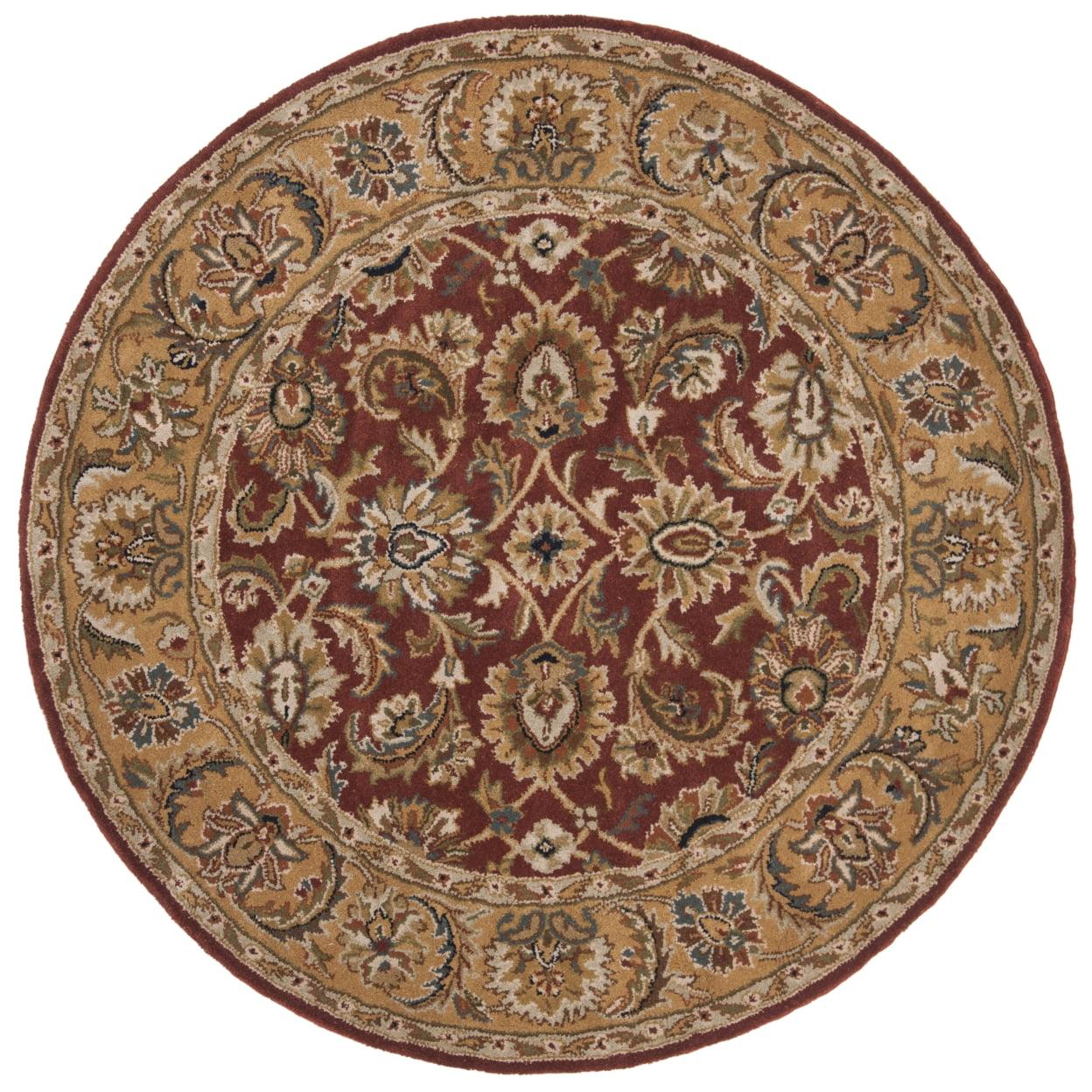 Hand-Tufted Round Red Wool Area Rug, 5' x 5'