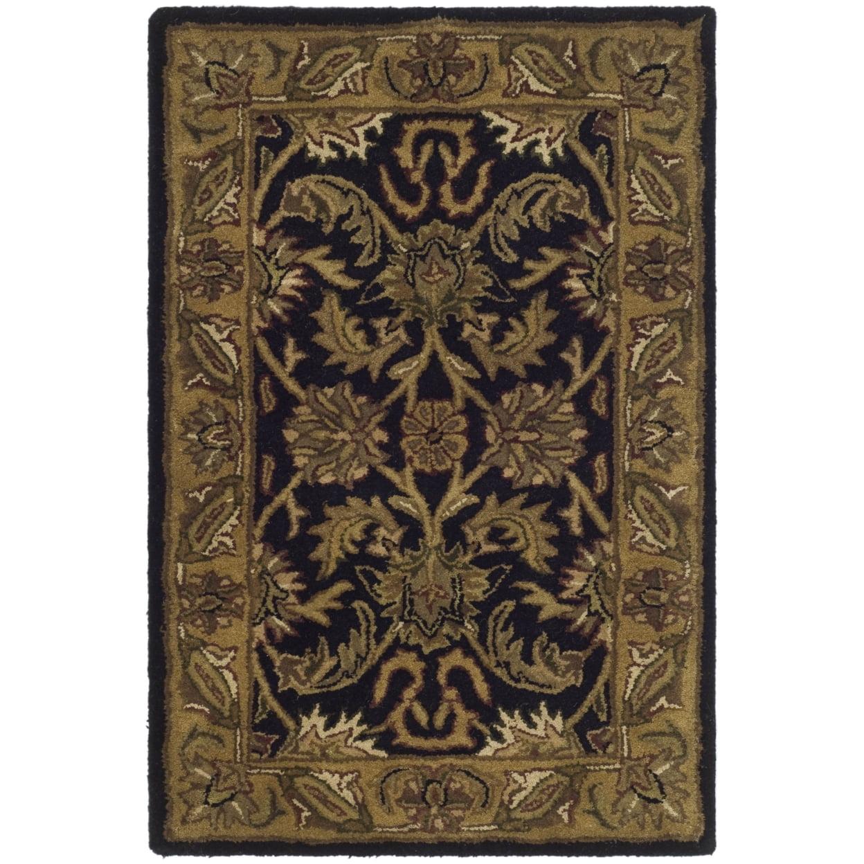 SAFAVIEH Classic Holly Floral Bordered Wool Area Rug, Black/Gold, 2'3" x 4'