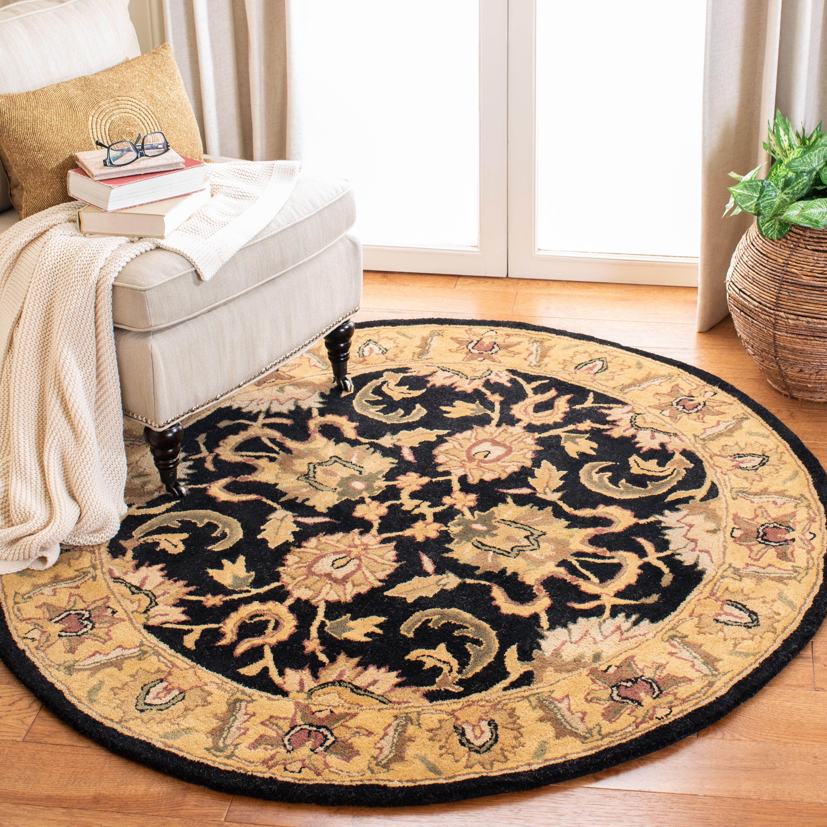 SAFAVIEH Classic Holly Floral Bordered Wool Area Rug, Black/Gold, 7'6" x 9'6" Oval