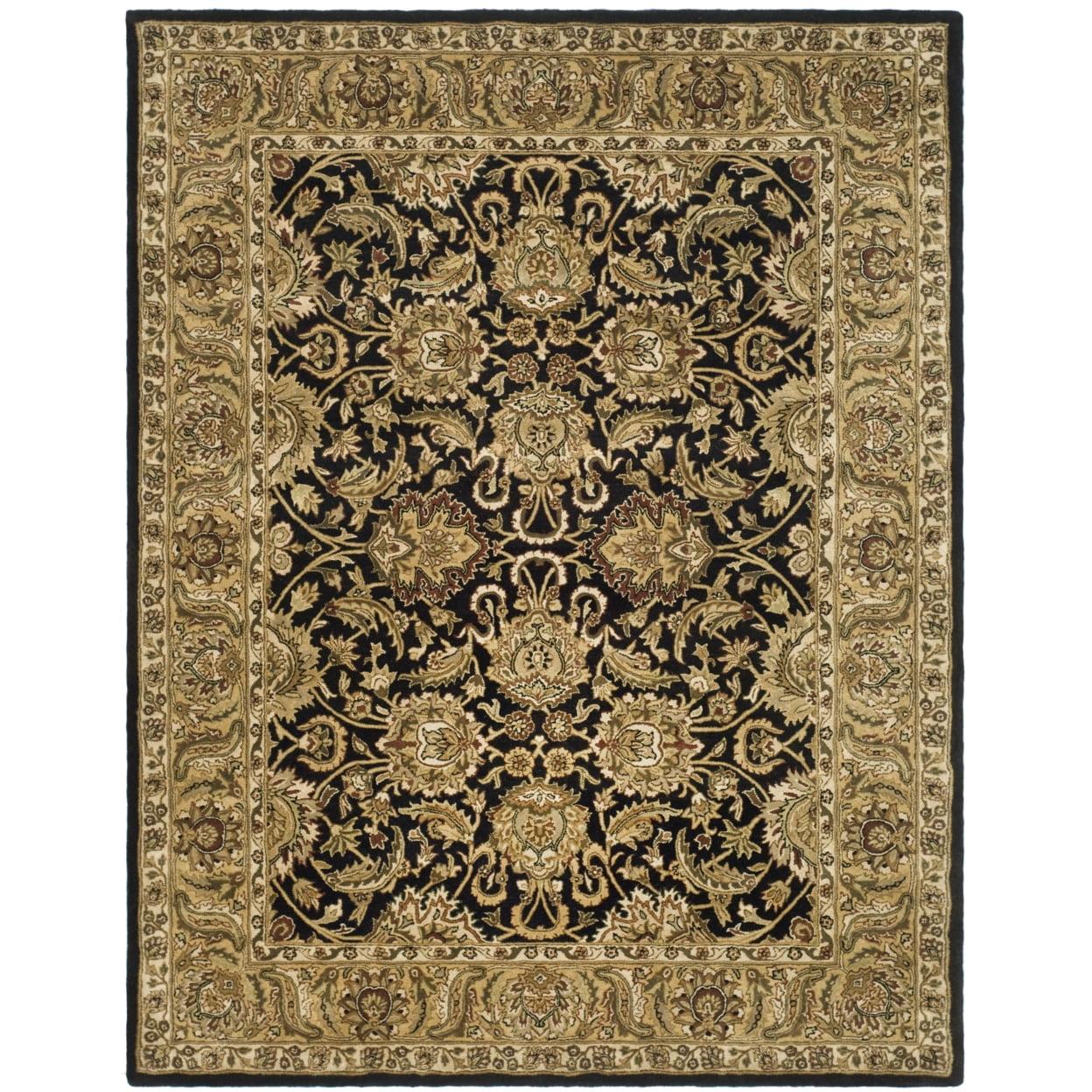 SAFAVIEH Classic Holly Floral Bordered Wool Area Rug, Black/Gold, 7'6" x 9'6"