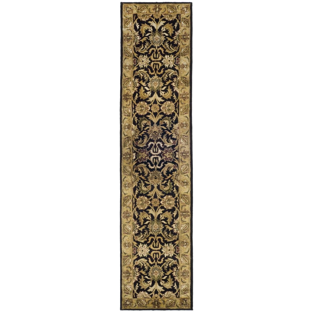 SAFAVIEH Classic Holly Floral Bordered Wool Runner Rug, Black/Gold, 2'3" x 12'