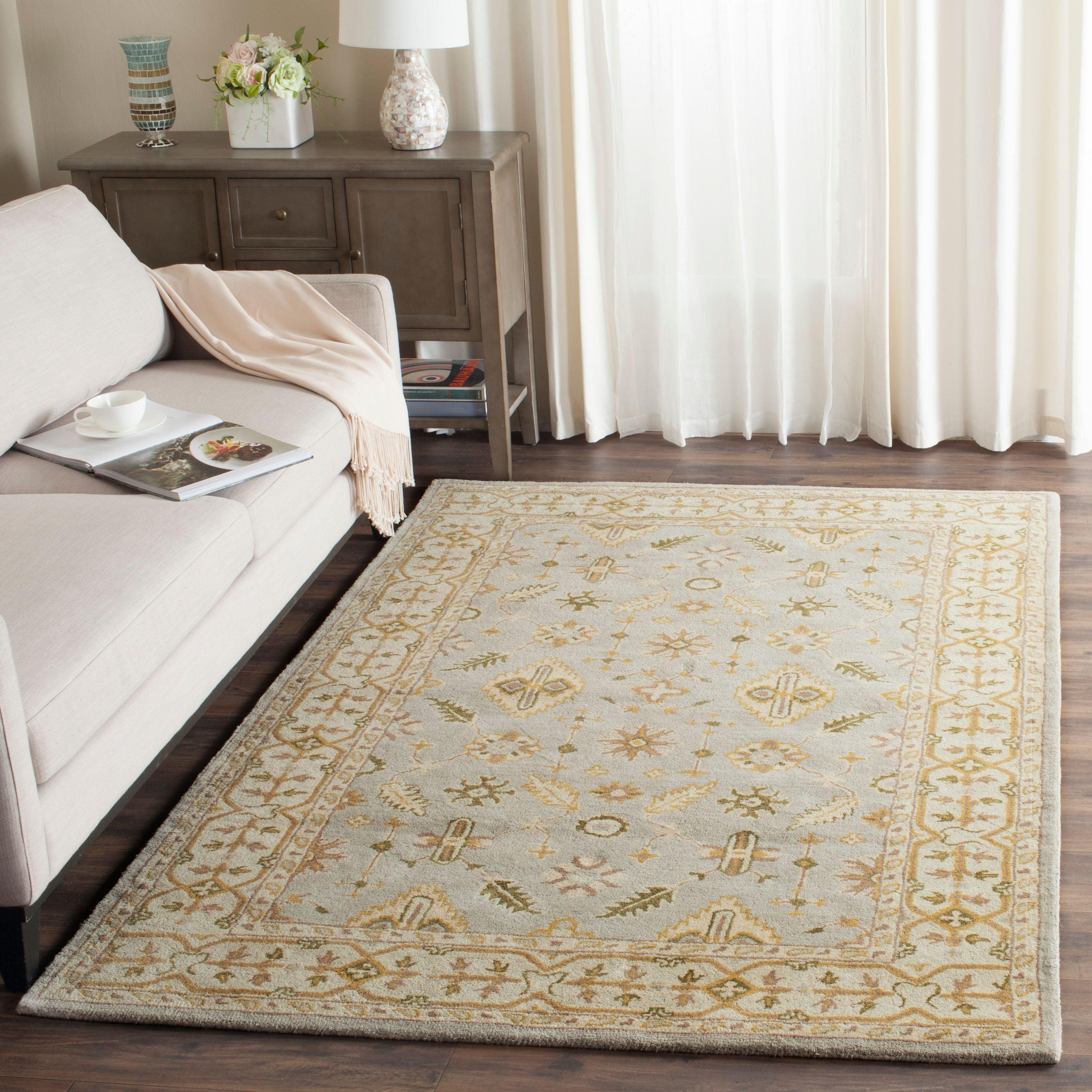 Classic Light Blue and Ivory Hand-Tufted Wool Area Rug