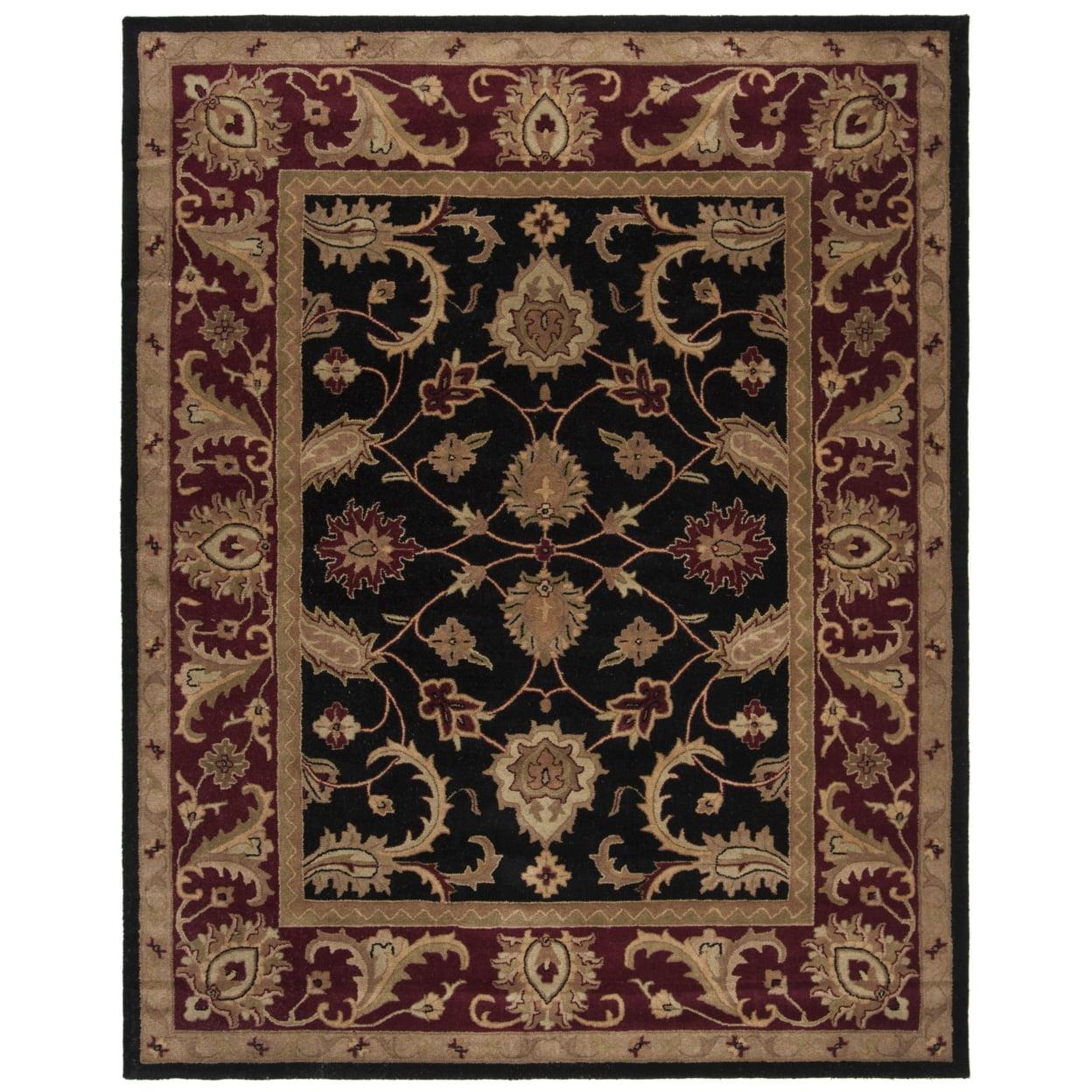 Regal Elegance Hand-Tufted Wool Area Rug in Black and Burgundy, 7'6" x 9'6"