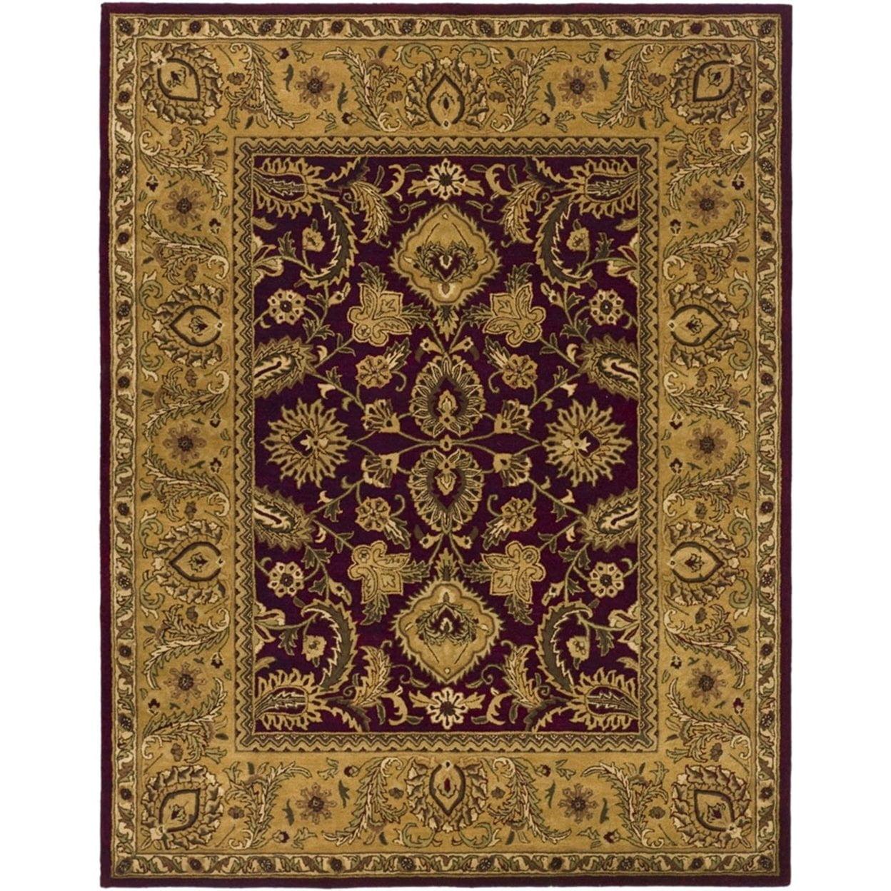 Burgundy and Gold Hand-Tufted Wool 4' x 6' Area Rug