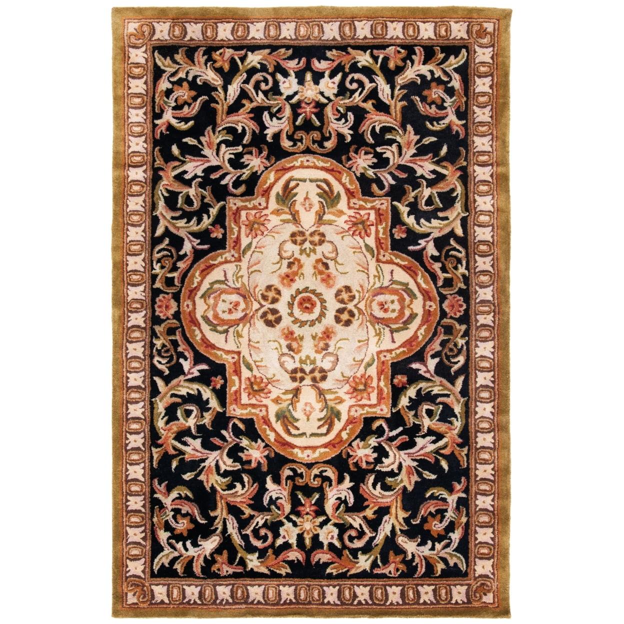 Classic Black and Beige Hand-Tufted Wool Area Rug