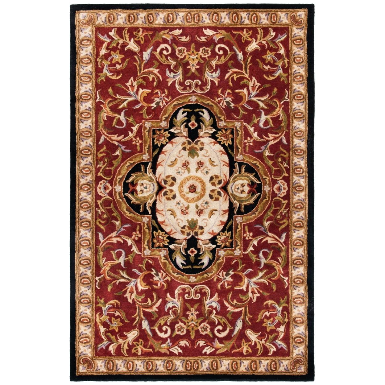 SAFAVIEH Classic Kirsteen Floral Bordered Wool Area Rug, Red/Black, 4'6" x 6'6" Oval