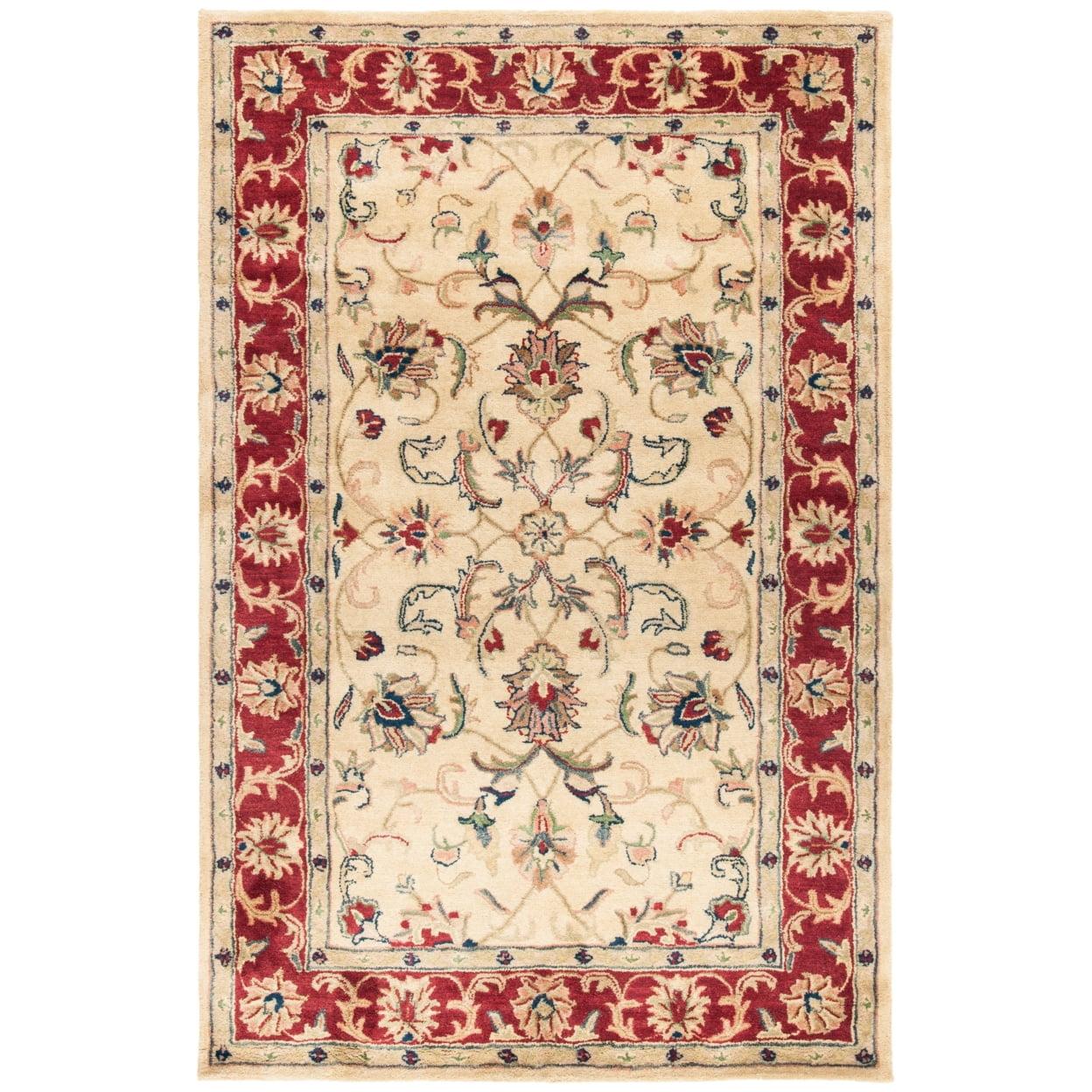 Handmade Red Oval Tufted Wool and Cotton Area Rug