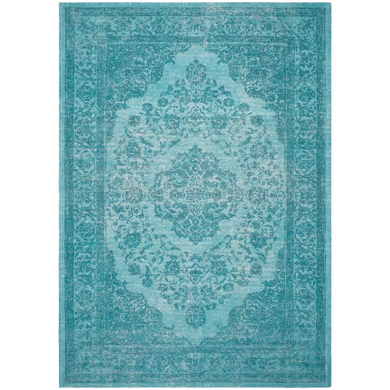 Aqua Rectangular Flat Woven Cotton Viscose Area Rug