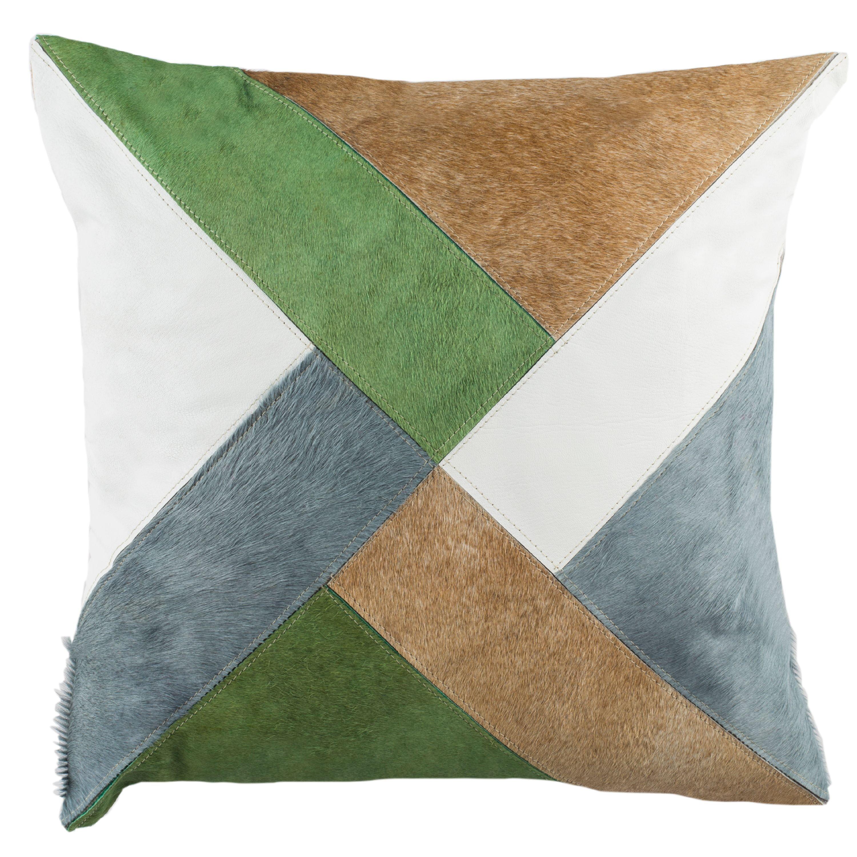 Clovis 20'' Beige and Gray Geometric Cowhide Pillow