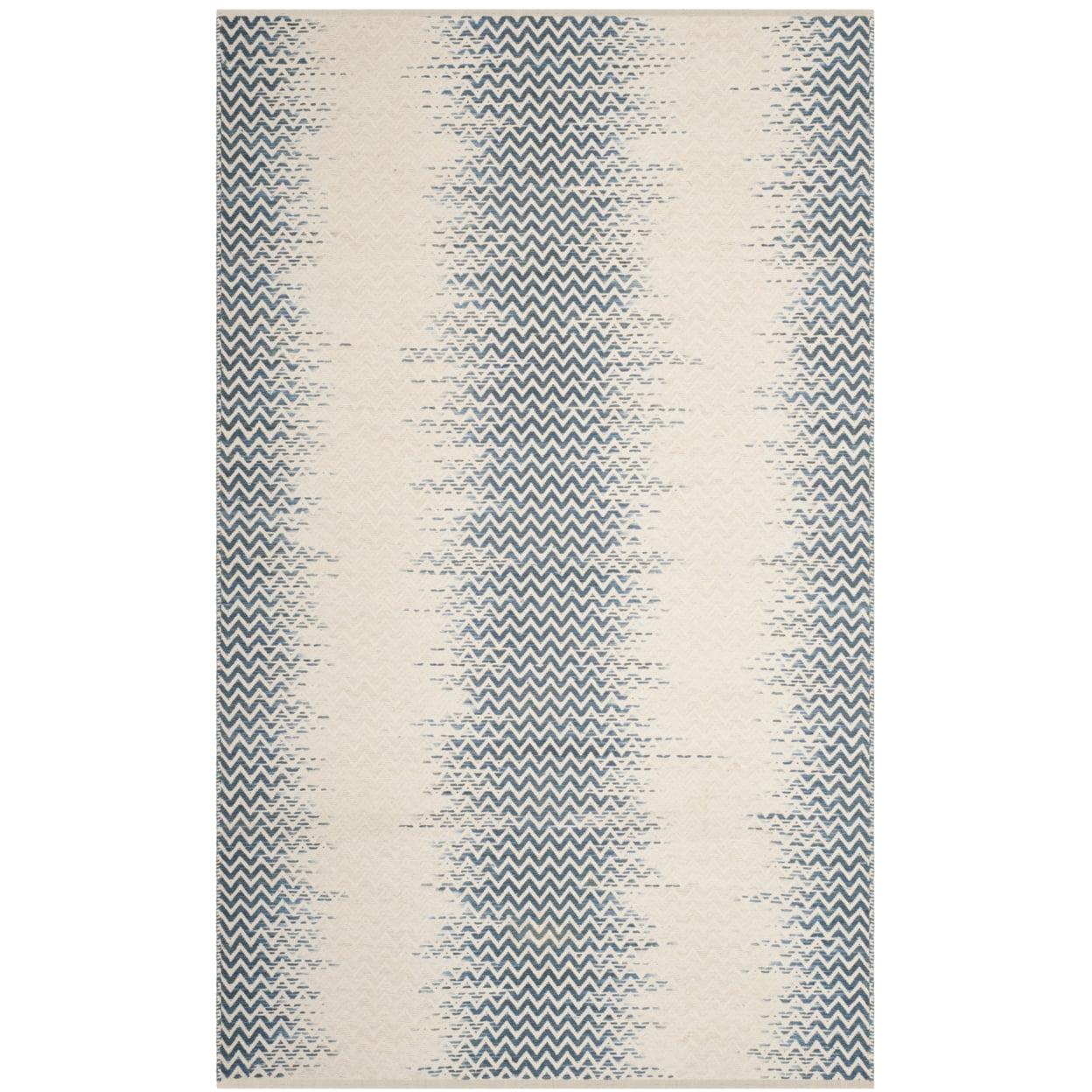 Bohemian Blue and Ivory Handwoven Cotton Kilim Rug - 4' x 6'