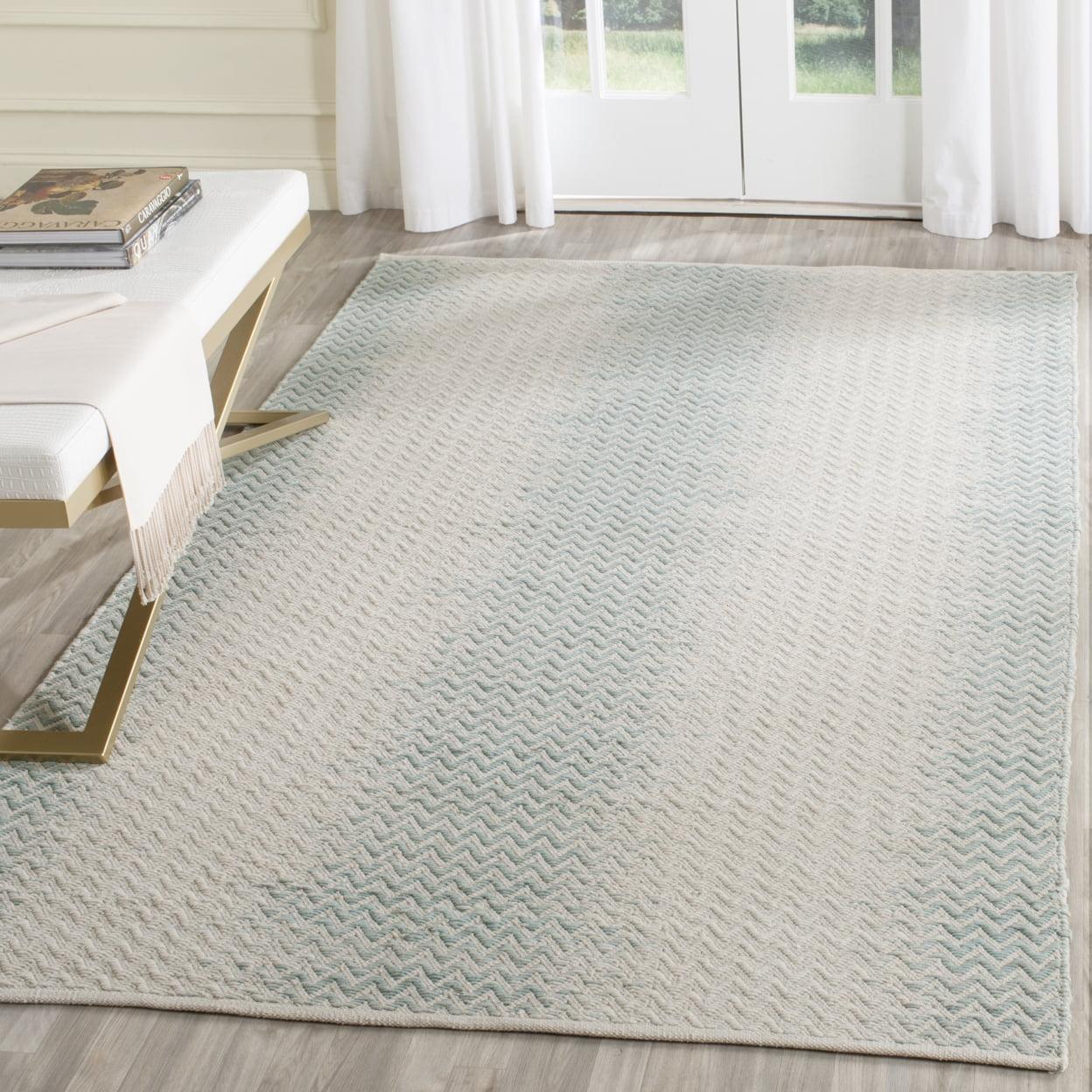 SAFAVIEH Cotton Kilim Otis Overdyed Chevron Cotton Area Rug, Light Green/Ivory, 4' x 6'