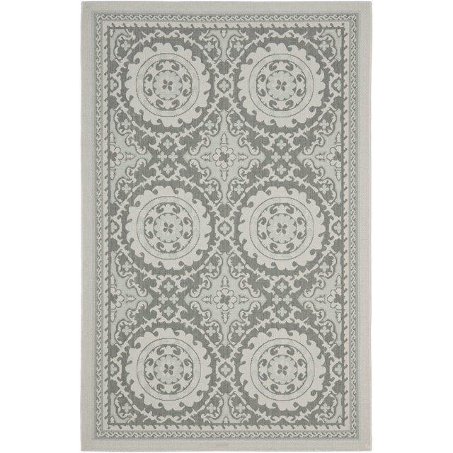 Courtyard CY7059 Power Loomed Indoor/Outdoor Area Rug - Light Grey/Anthracite - 4'x5'7" - Safavieh.