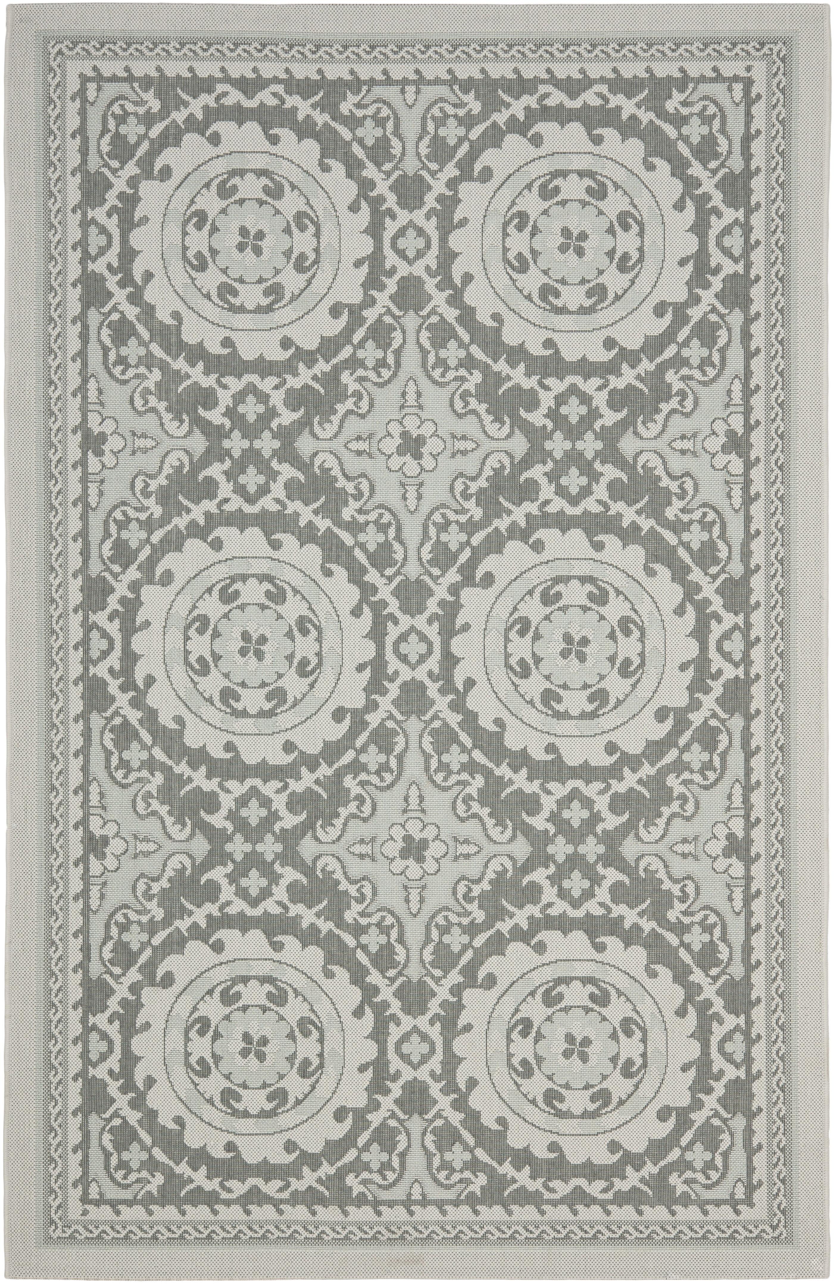 Easy-Care Rectangular Grey Synthetic 6'7" x 9'6" Indoor/Outdoor Rug