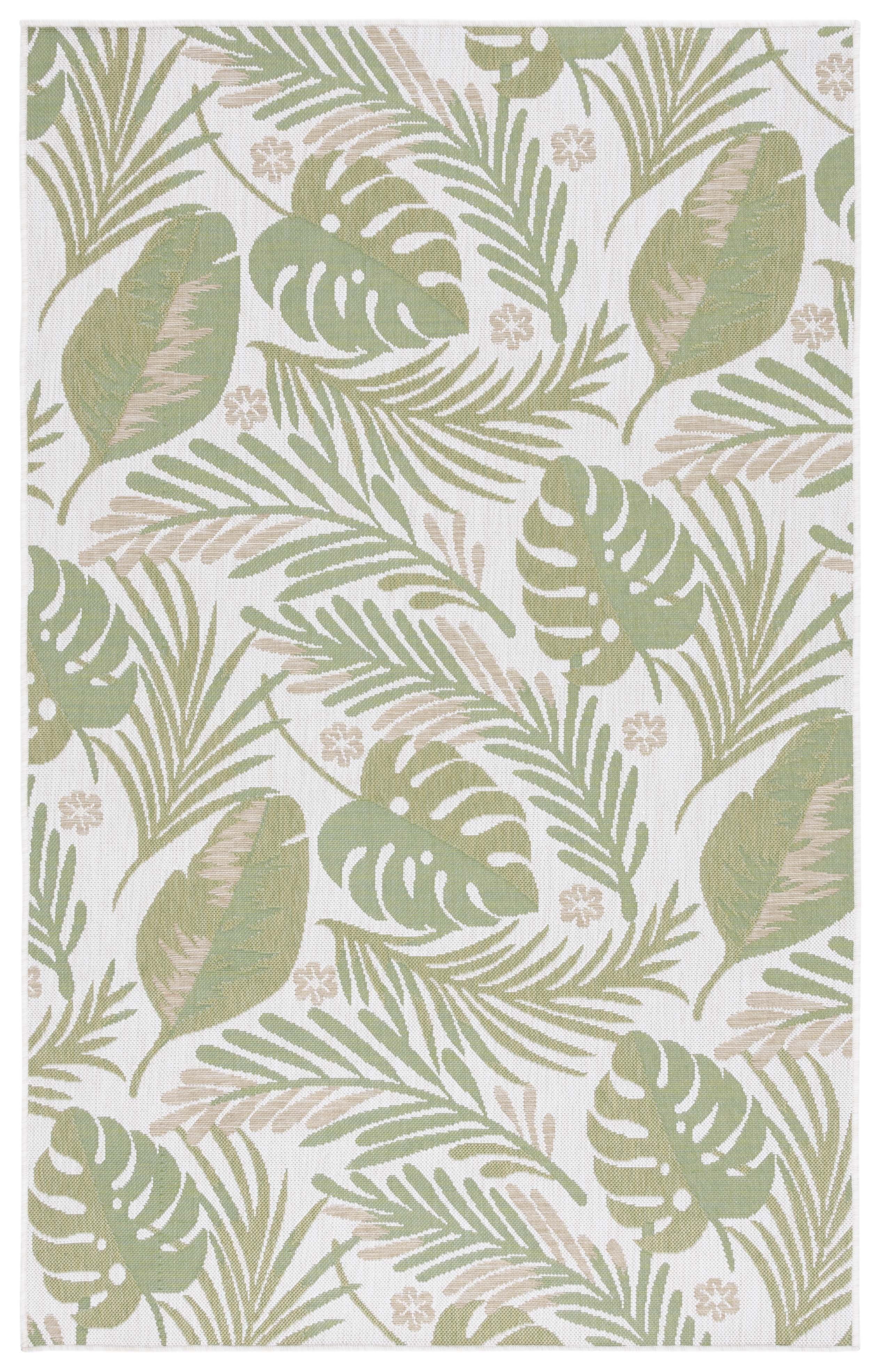 Ivory and Green Botanical Indoor/Outdoor Area Rug