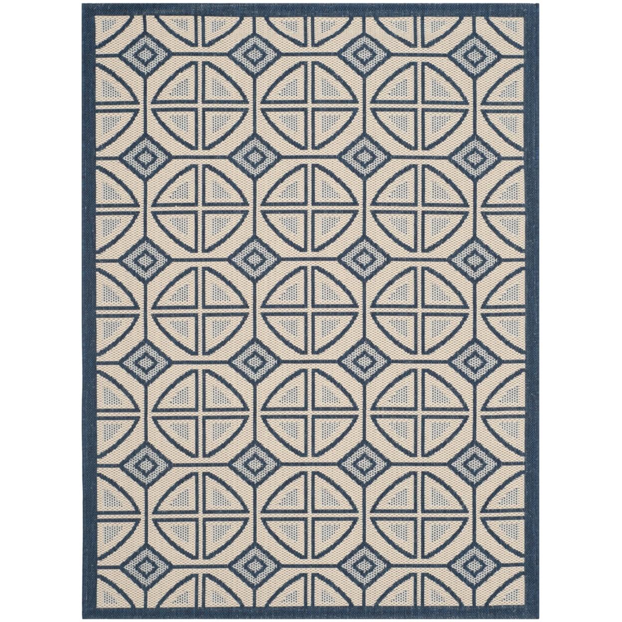 Beige & Navy Geometric Easy-Care Synthetic Area Rug, 2'7" x 5'