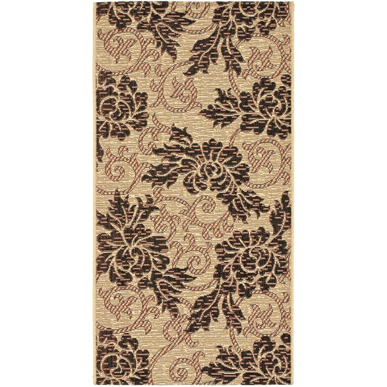 Cream and Black Floral Synthetic Outdoor Area Rug