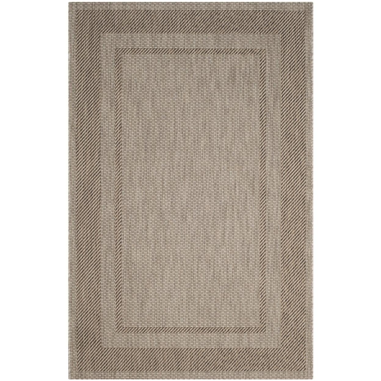 Beige & Brown Round Synthetic 47" Indoor/Outdoor Area Rug