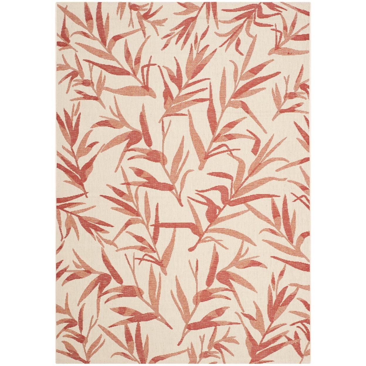SAFAVIEH Courtyard Alannis Botanical Indoor/Outdoor Area Rug, Beige/Terracotta, 5'3" x 7'7"
