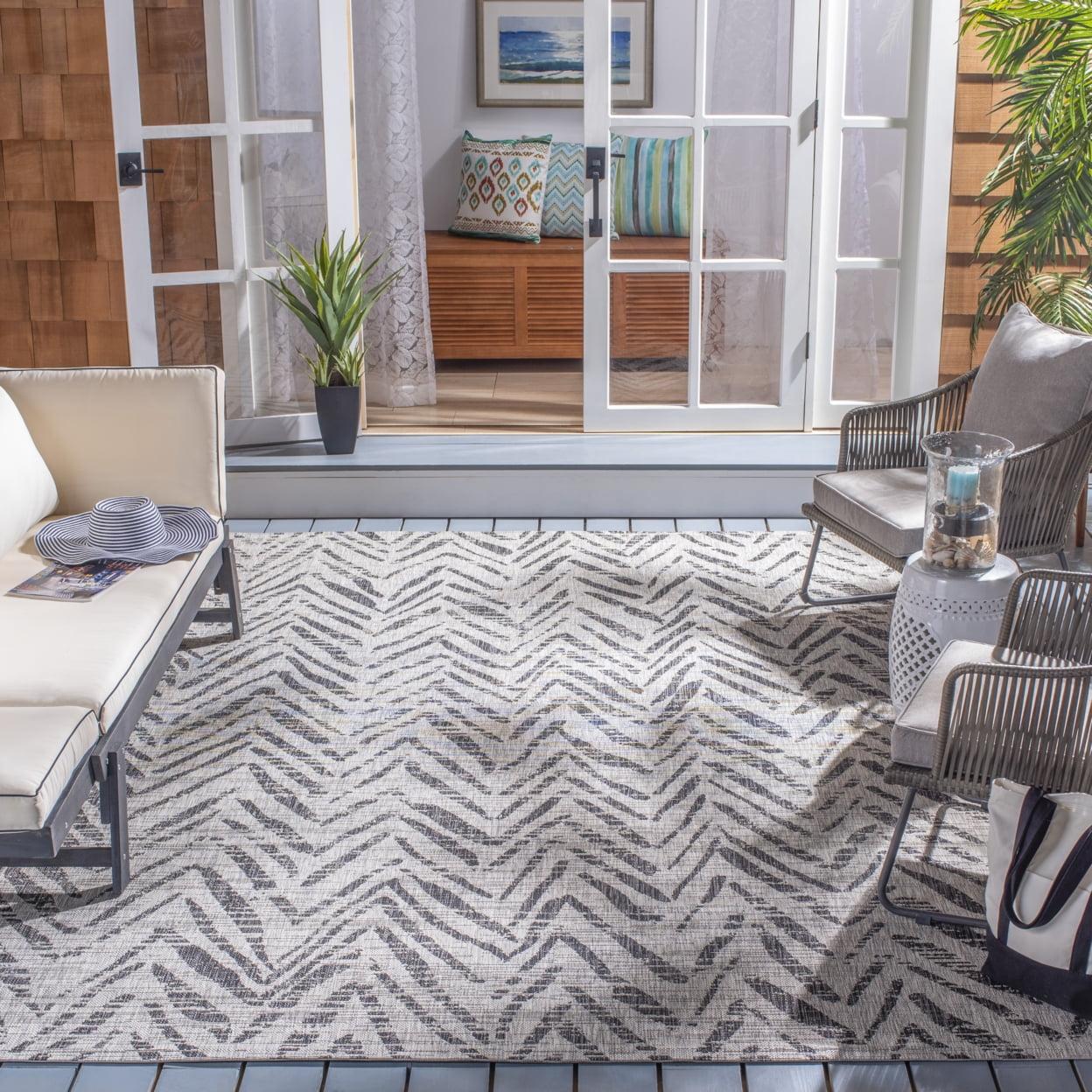 Grey and Black Chevron Indoor/Outdoor Area Rug