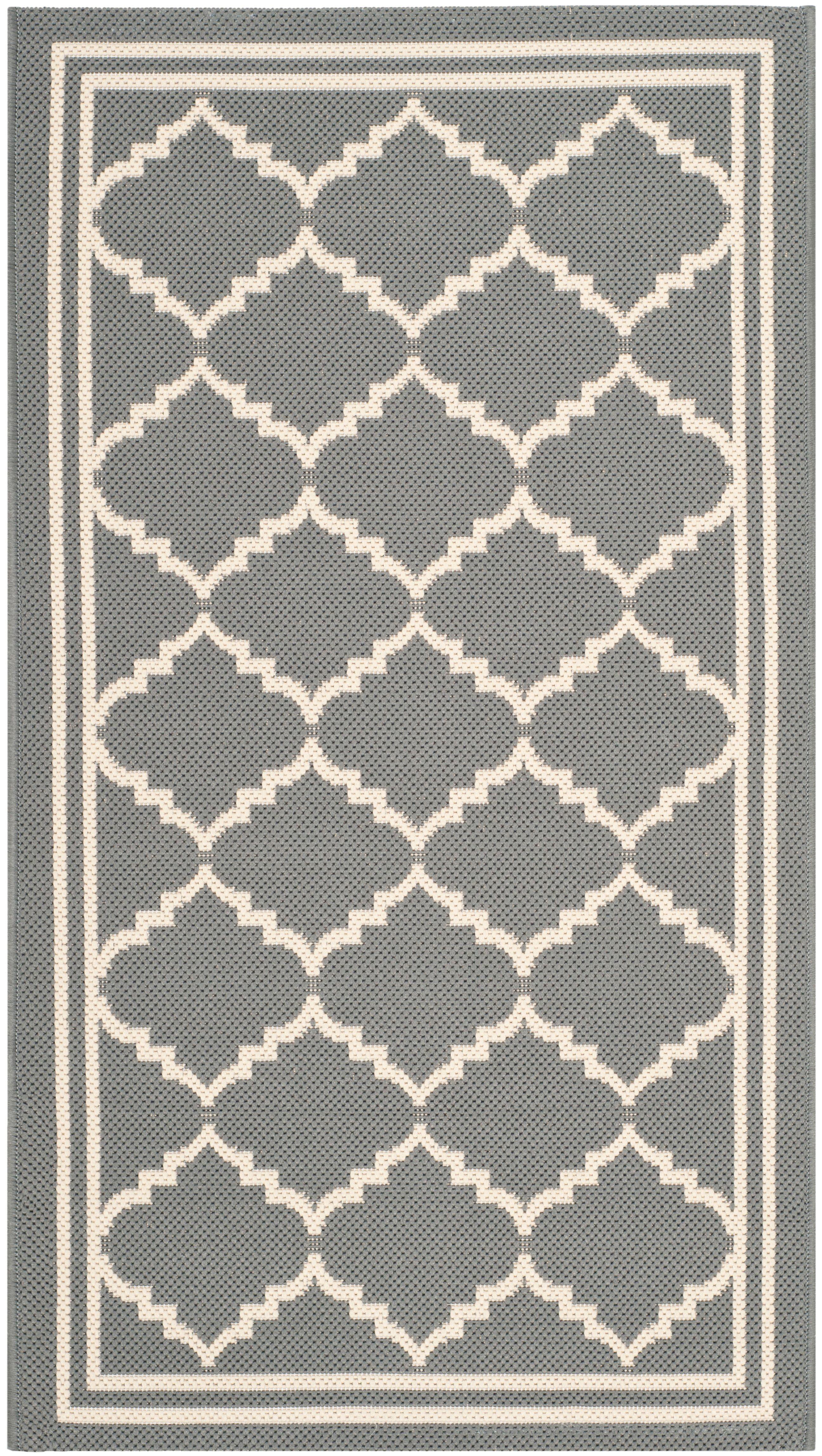 Anthracite Gray and Beige Synthetic Outdoor Area Rug