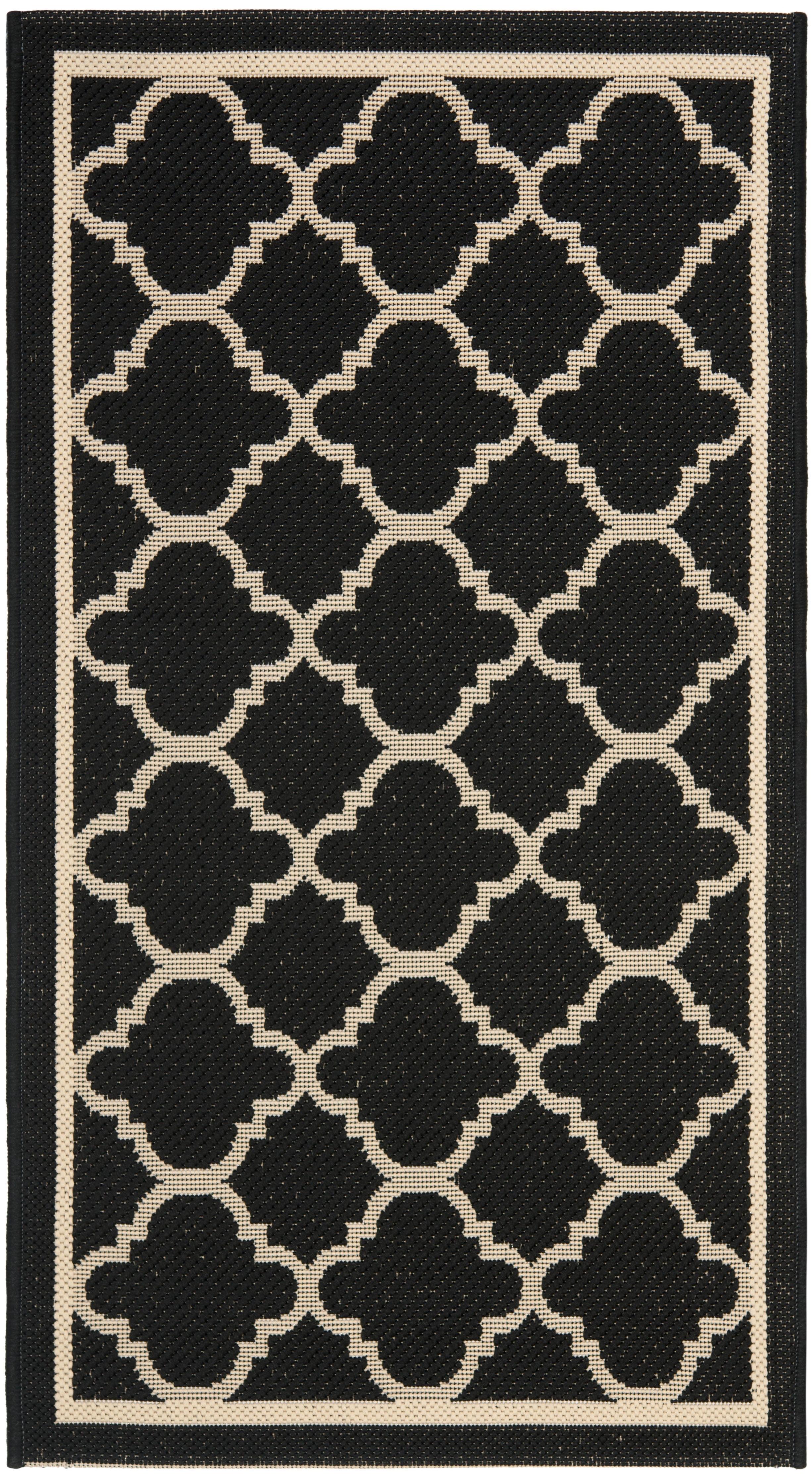 Black and Beige Synthetic Flat Woven Outdoor Area Rug 2'7" x 5'