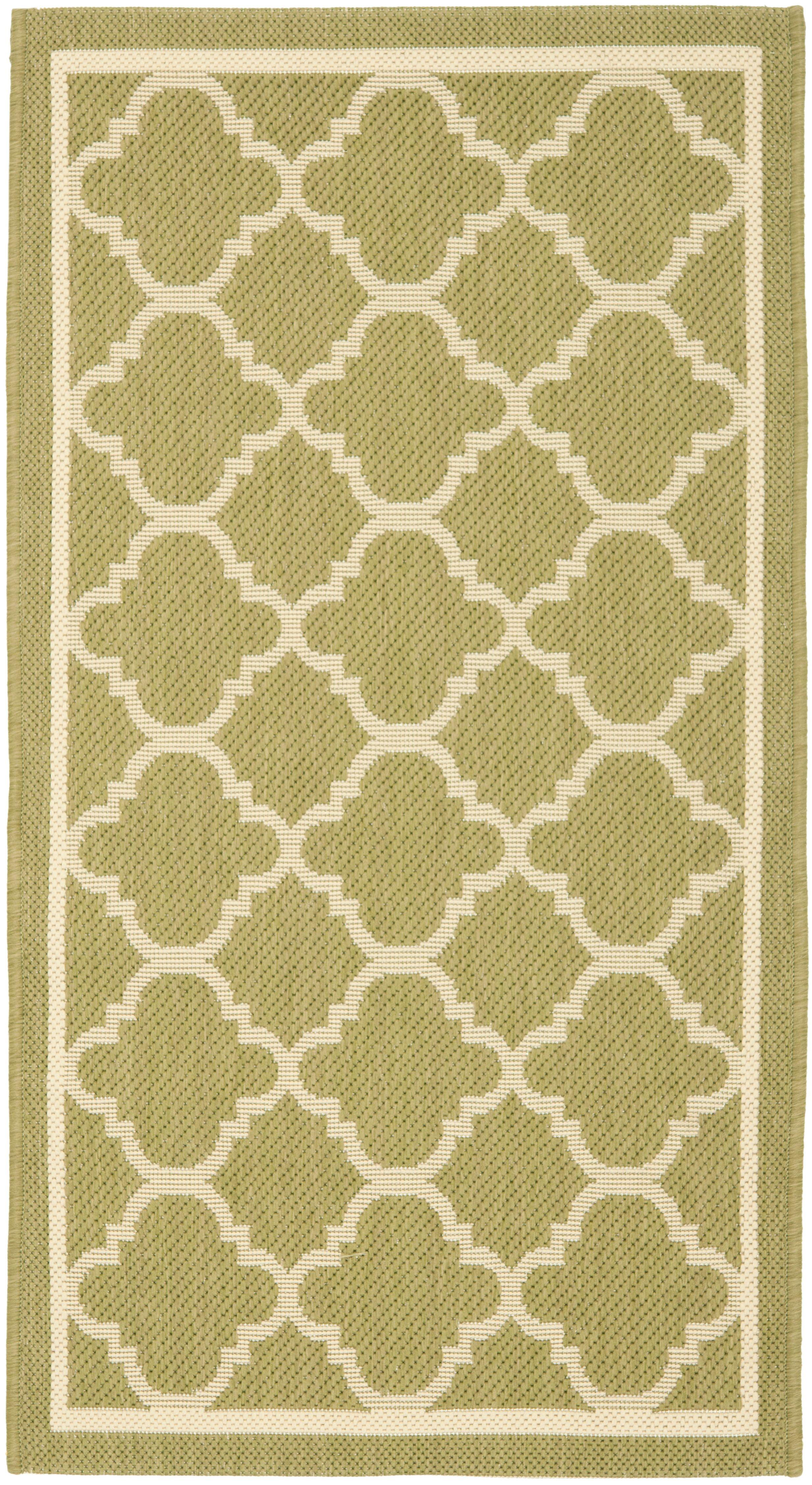 Green and Beige Rectangular Synthetic Outdoor Area Rug