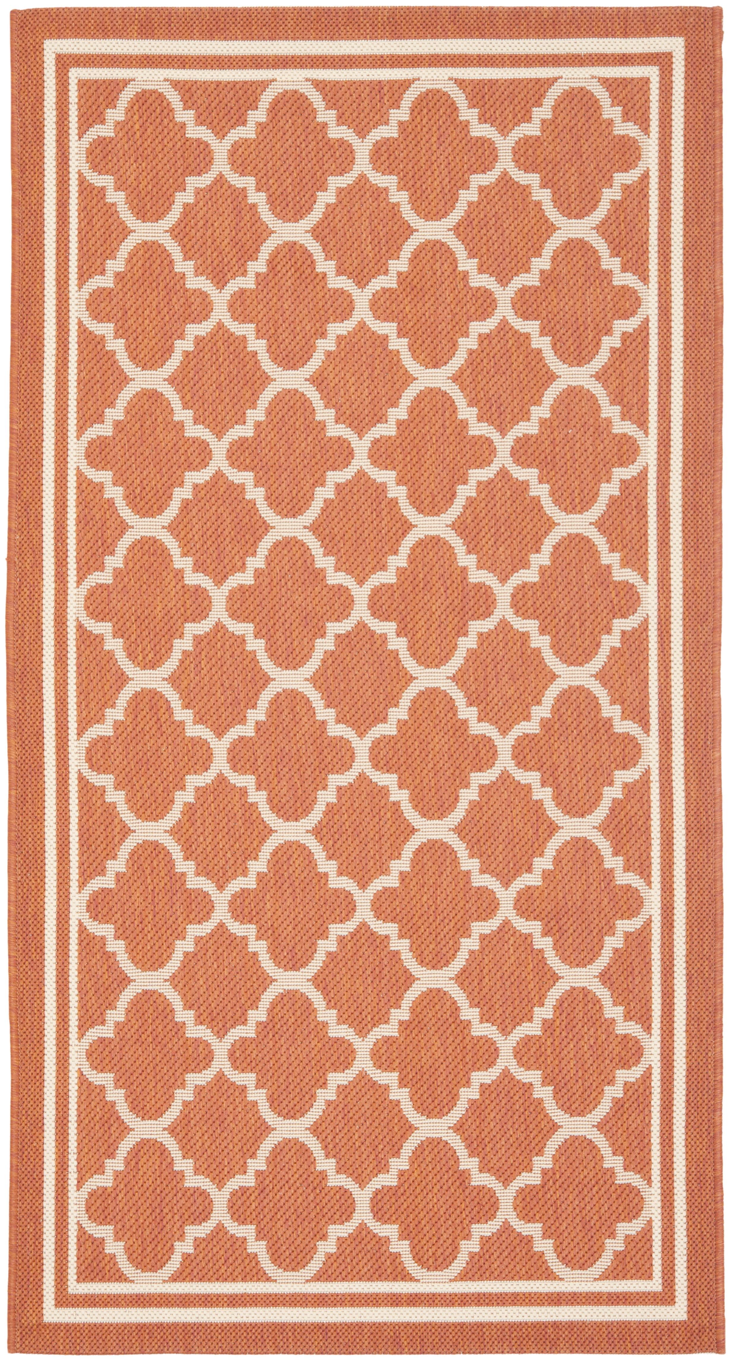 Terracotta and Bone Geometric Outdoor Area Rug