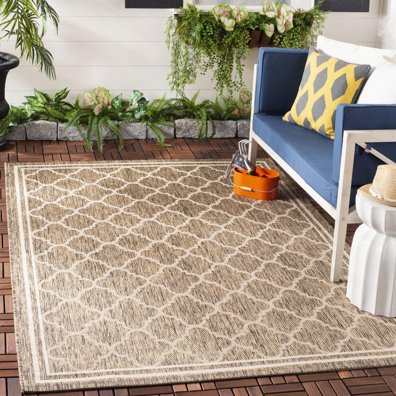 Elegant Courtyard 4' x 4' Square Black & Bone Reversible Outdoor Rug