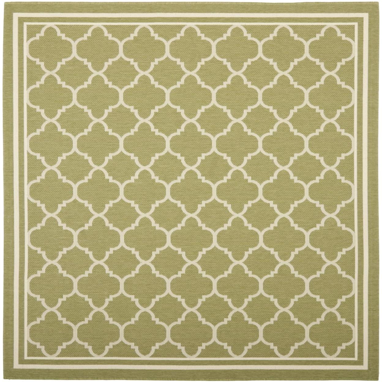 Green and Beige Square Synthetic Outdoor Area Rug