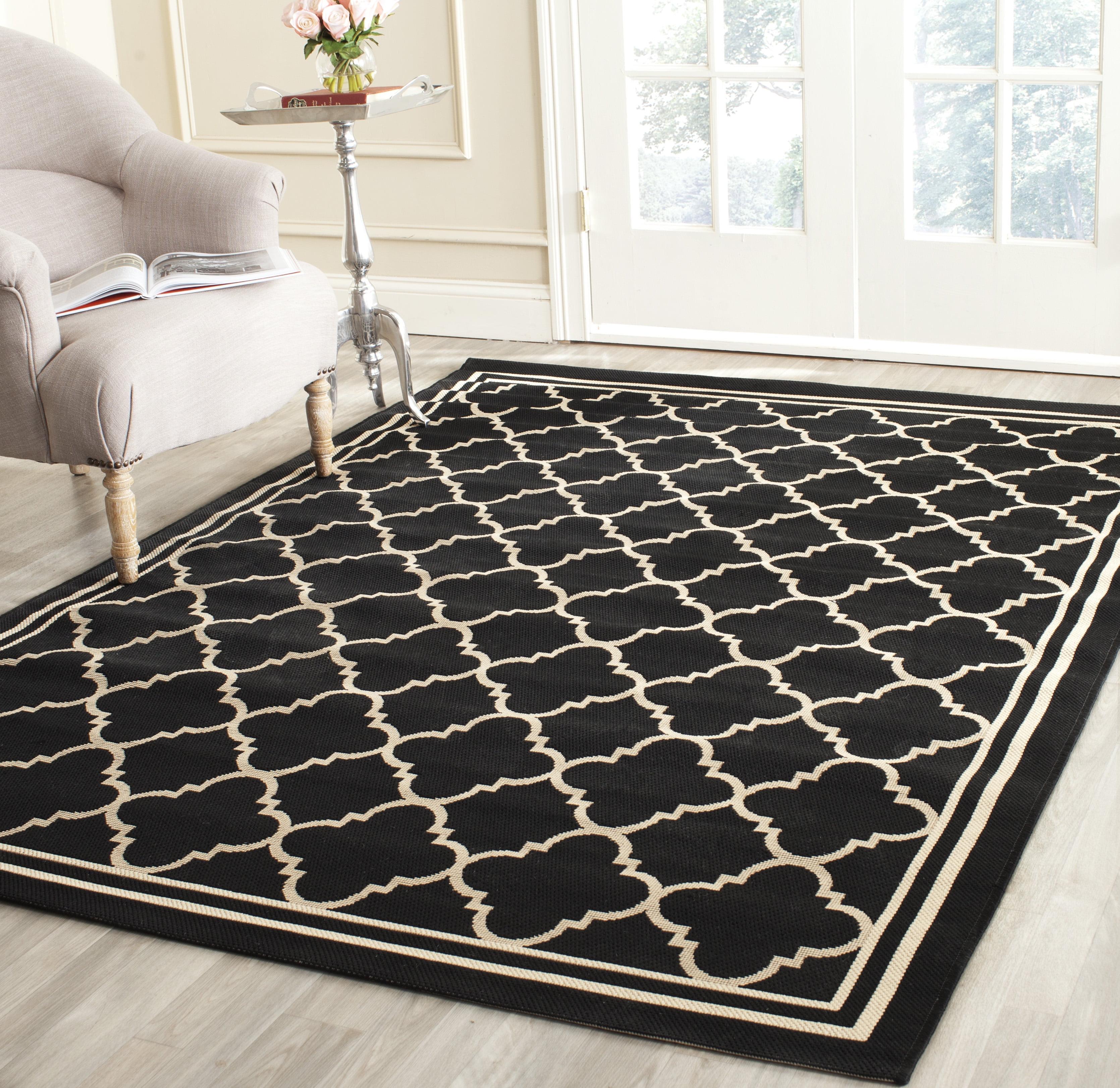 Black and Beige Geometric Outdoor Area Rug 4' x 5'7"