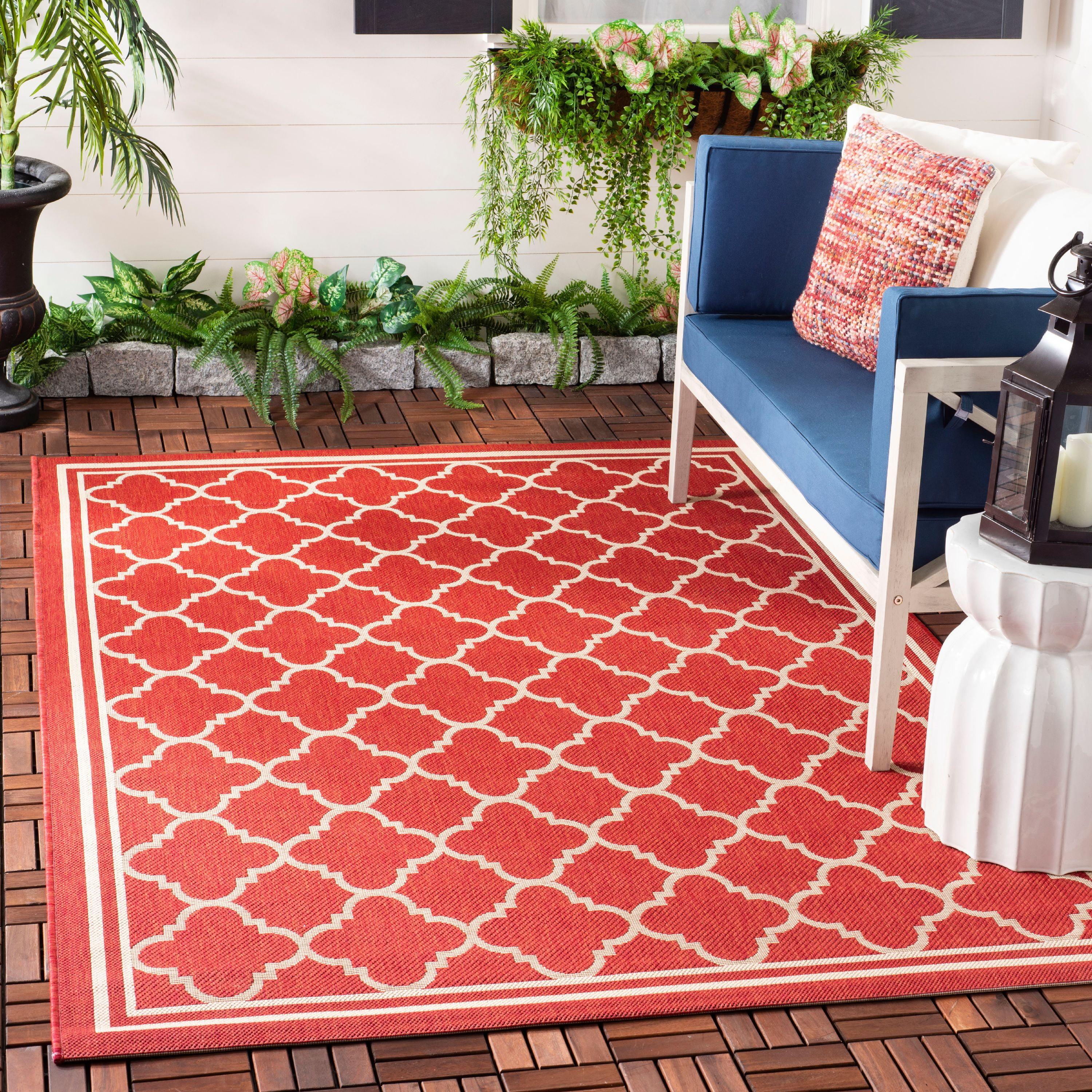 Red and Bone Geometric Indoor/Outdoor Area Rug 4' x 5'7"