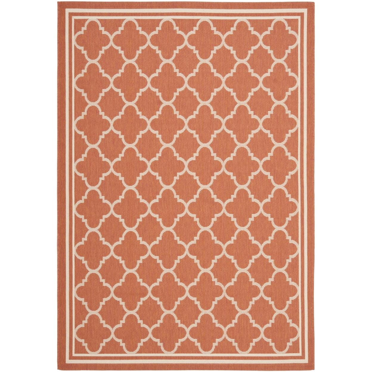 Terracotta and Bone Geometric Outdoor Area Rug