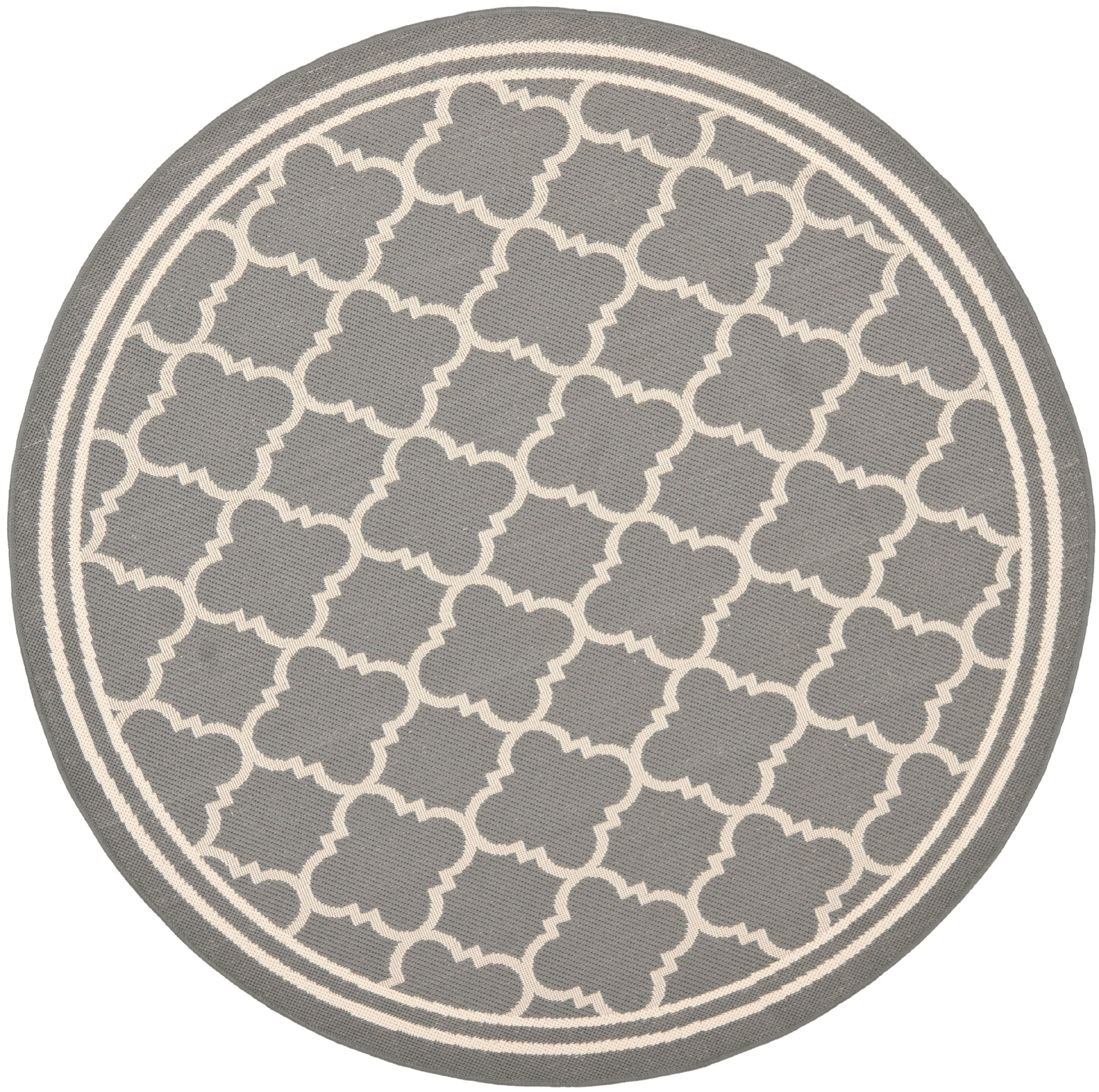 Anthracite and Beige Round Synthetic Indoor/Outdoor Rug