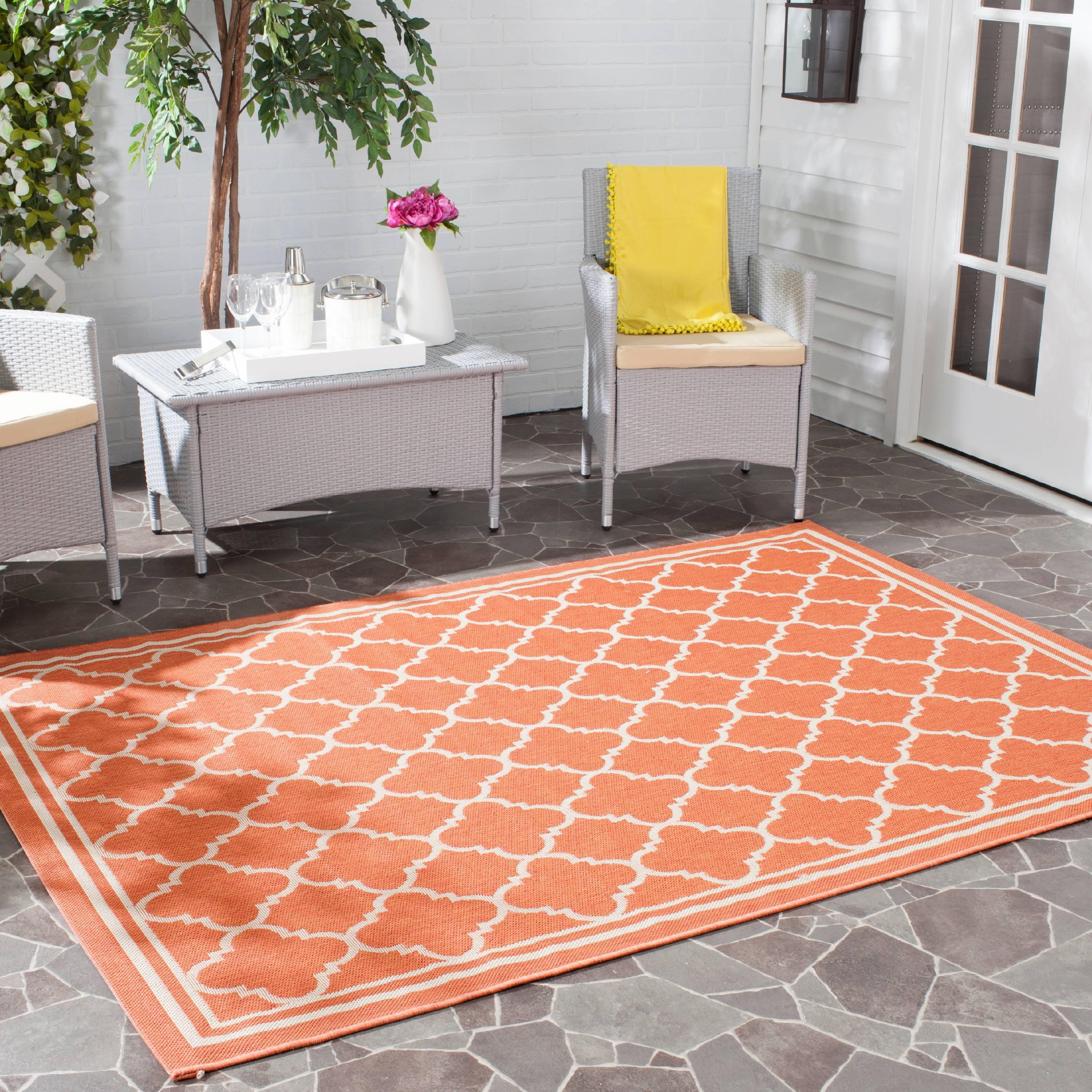 Terracotta & Bone Geometric Flat Woven Synthetic Square Rug