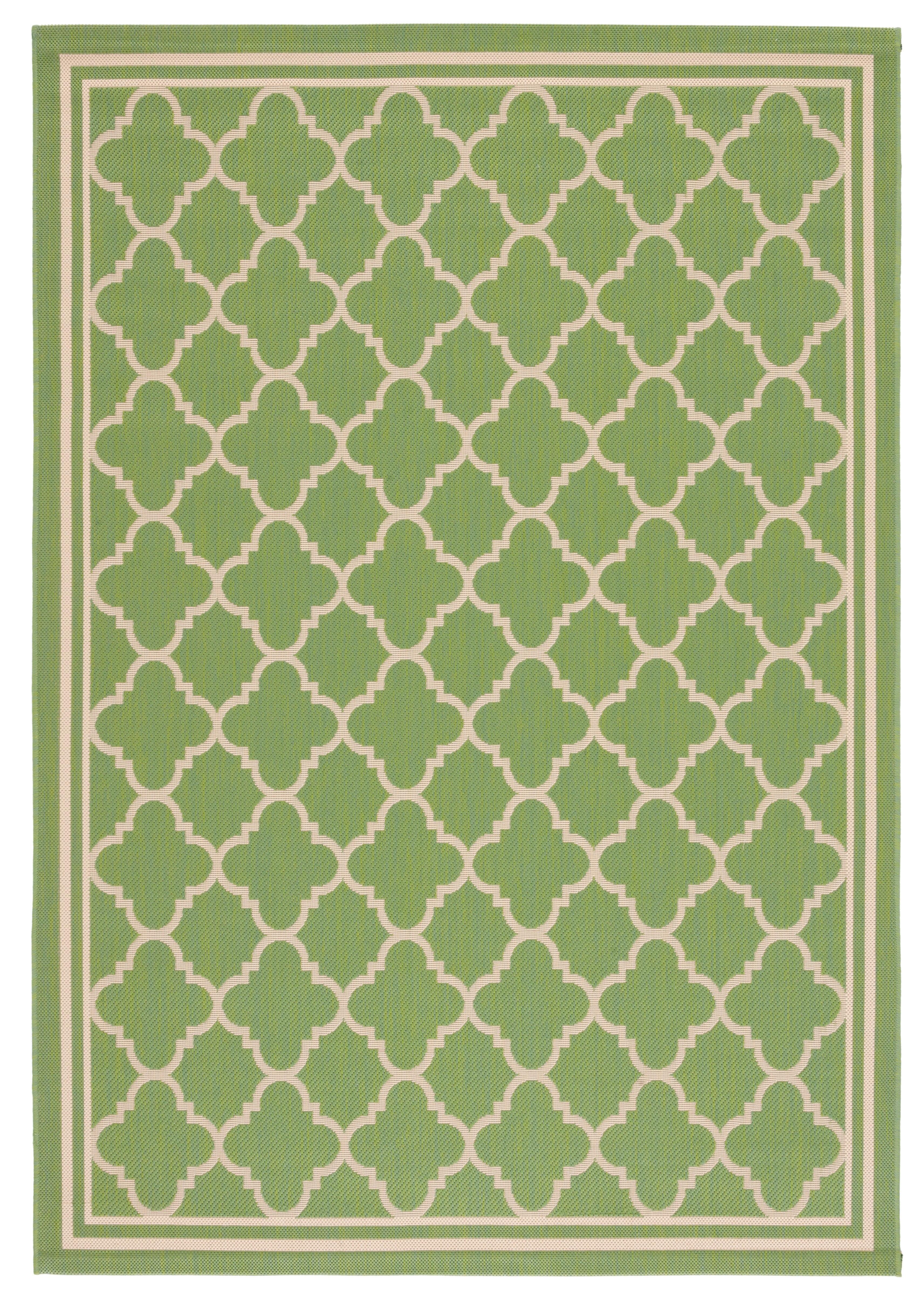 SAFAVIEH Courtyard Alina Geometric Quatrefoil Indoor/Outdoor Area Rug, Green/Beige, 6'7" x 9'6"