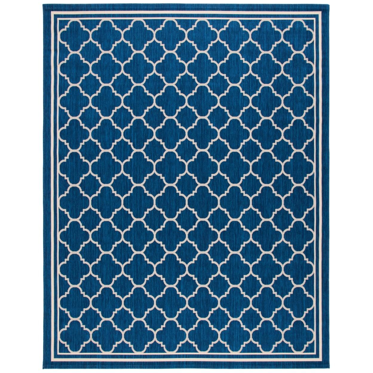 Courtyard 6'7" x 9'6" Blue Synthetic Flat Woven Round Rug