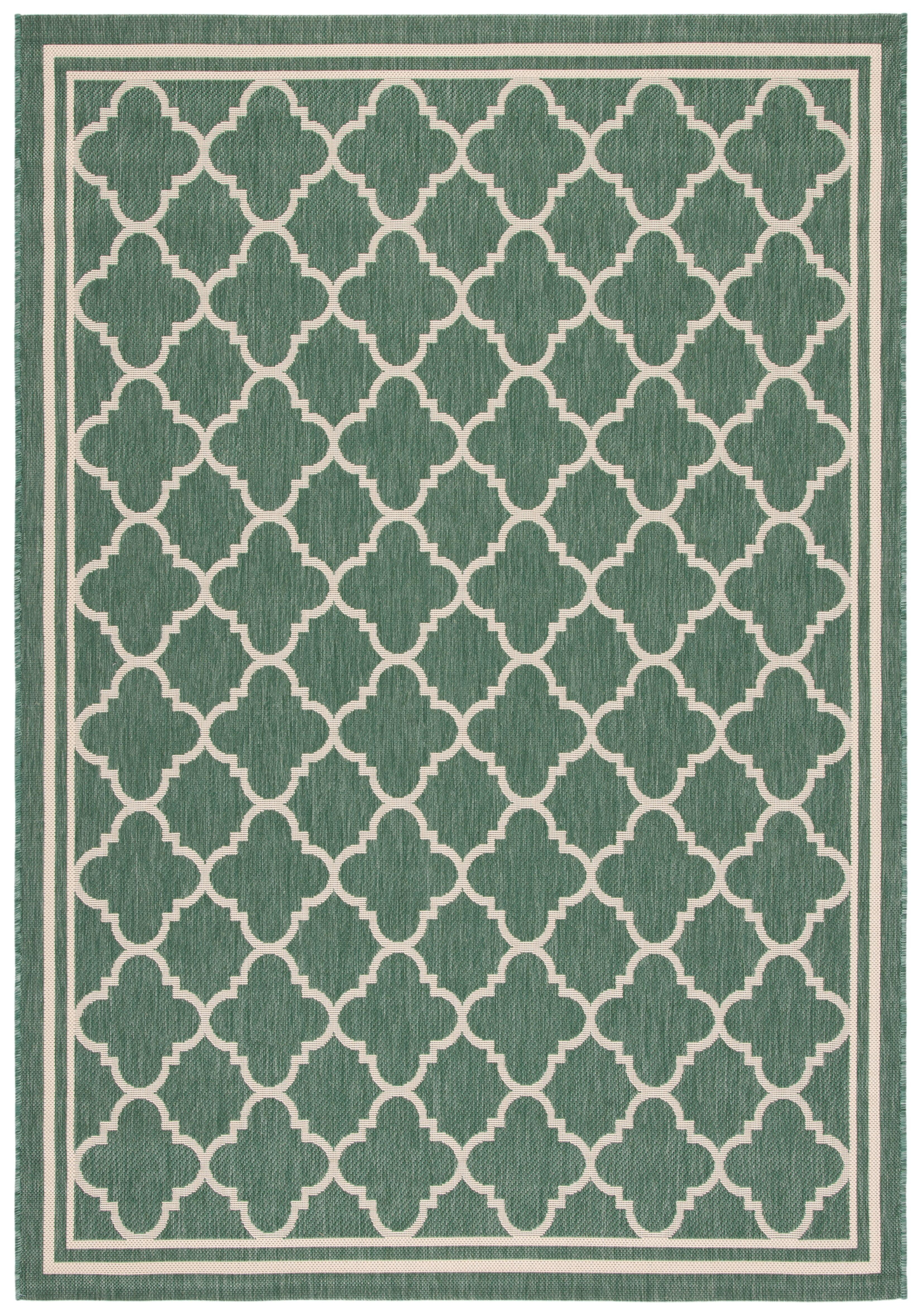 Dark Green and Beige Geometric Indoor/Outdoor Area Rug