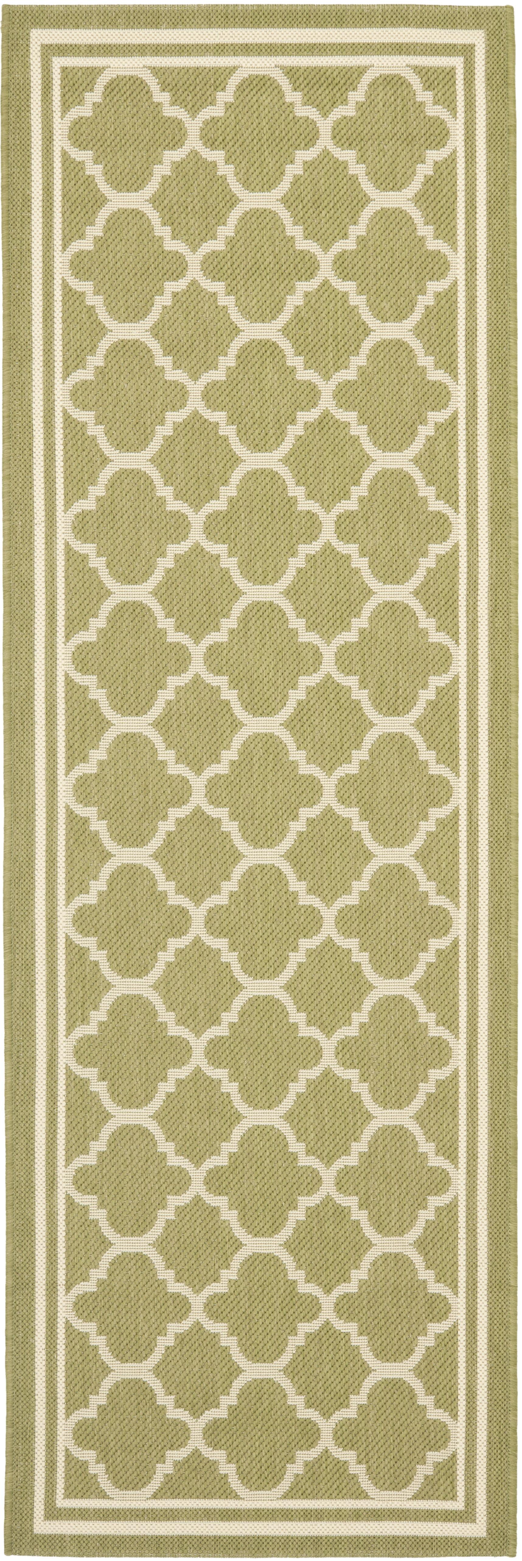 Green and Beige Geometric Indoor/Outdoor Runner Rug