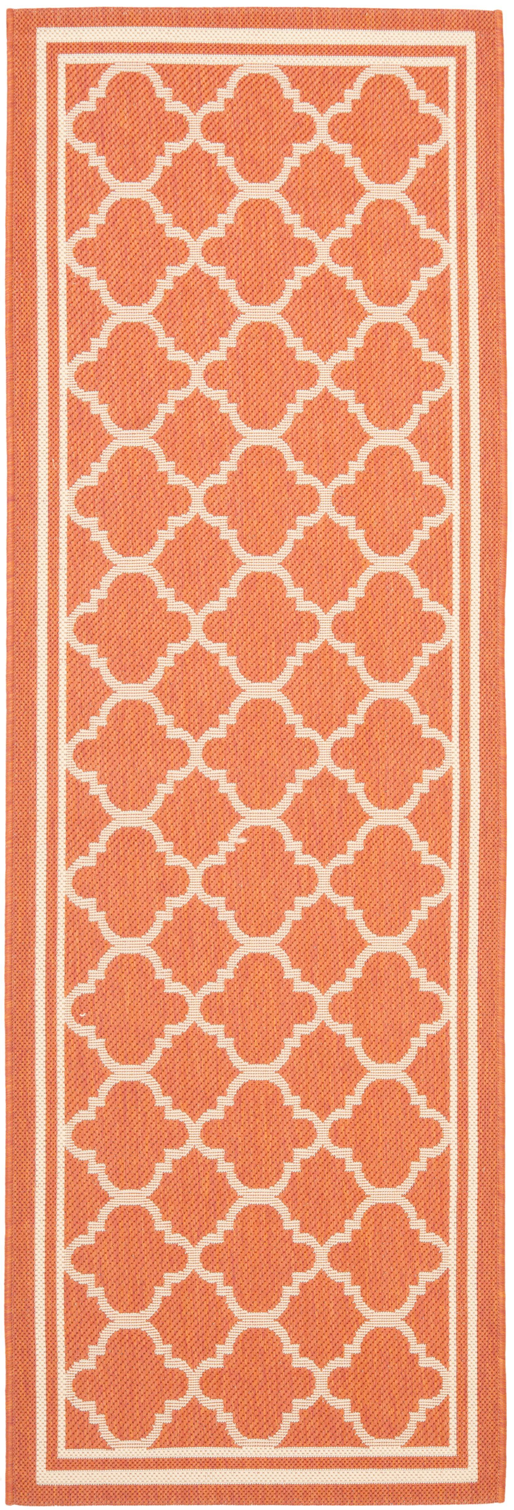 Terracotta and Bone Synthetic Flat Woven Outdoor Area Rug