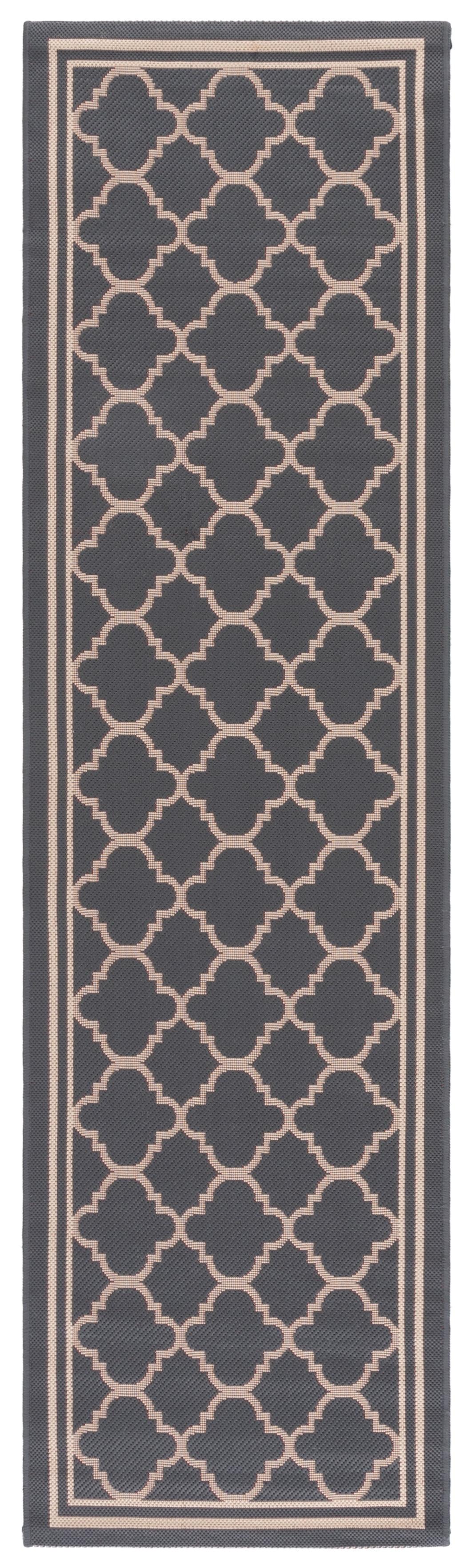 SAFAVIEH Courtyard Alina Geometric Quatrefoil Indoor/Outdoor Runner Rug, Anthracite/Beige, 2'3" x 12'