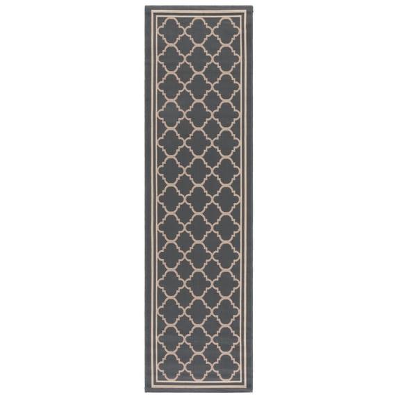 SAFAVIEH Courtyard Alina Geometric Quatrefoil Indoor/Outdoor Runner Rug, Anthracite/Beige, 2'3" x 12'