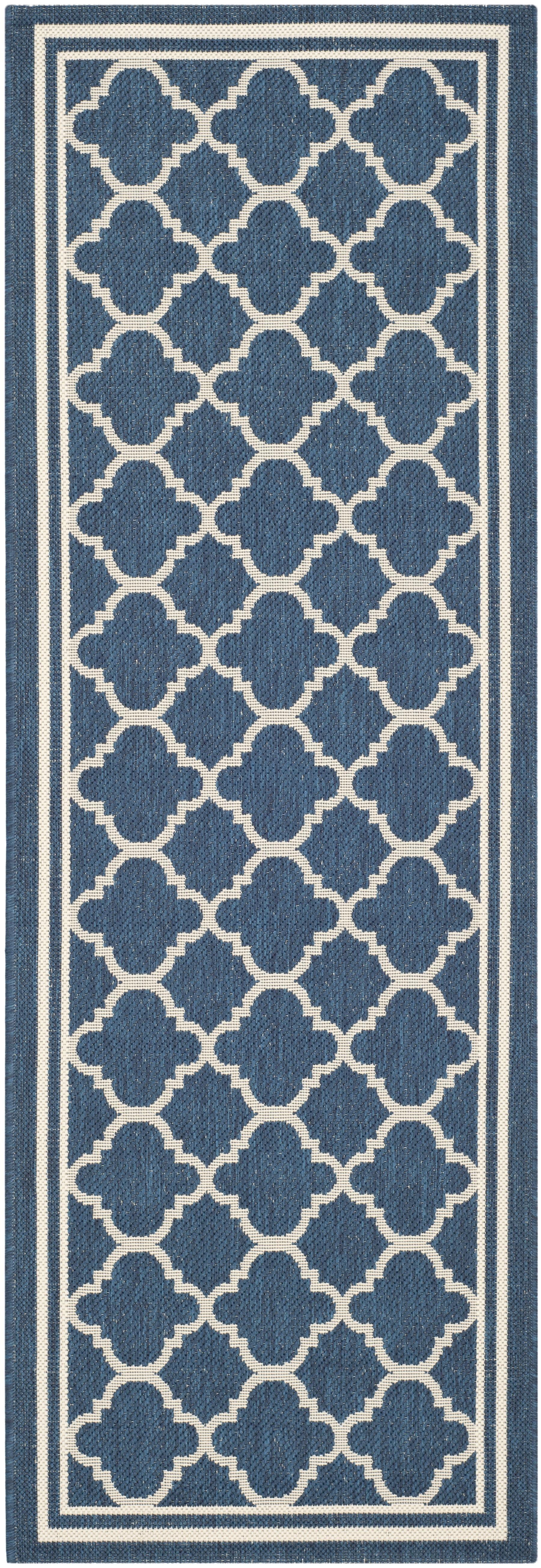 Navy and Beige Synthetic Low Pile Outdoor Runner